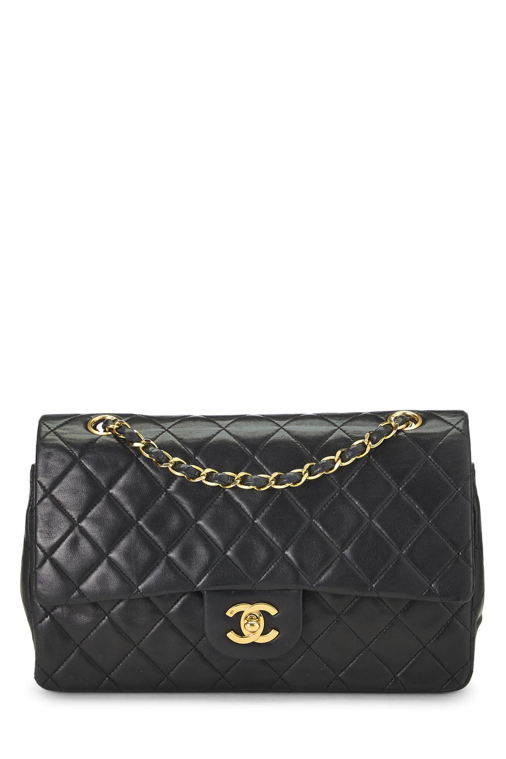 Chanel,  Black Quilted Lambskin Classic Double Flap Medium, Black