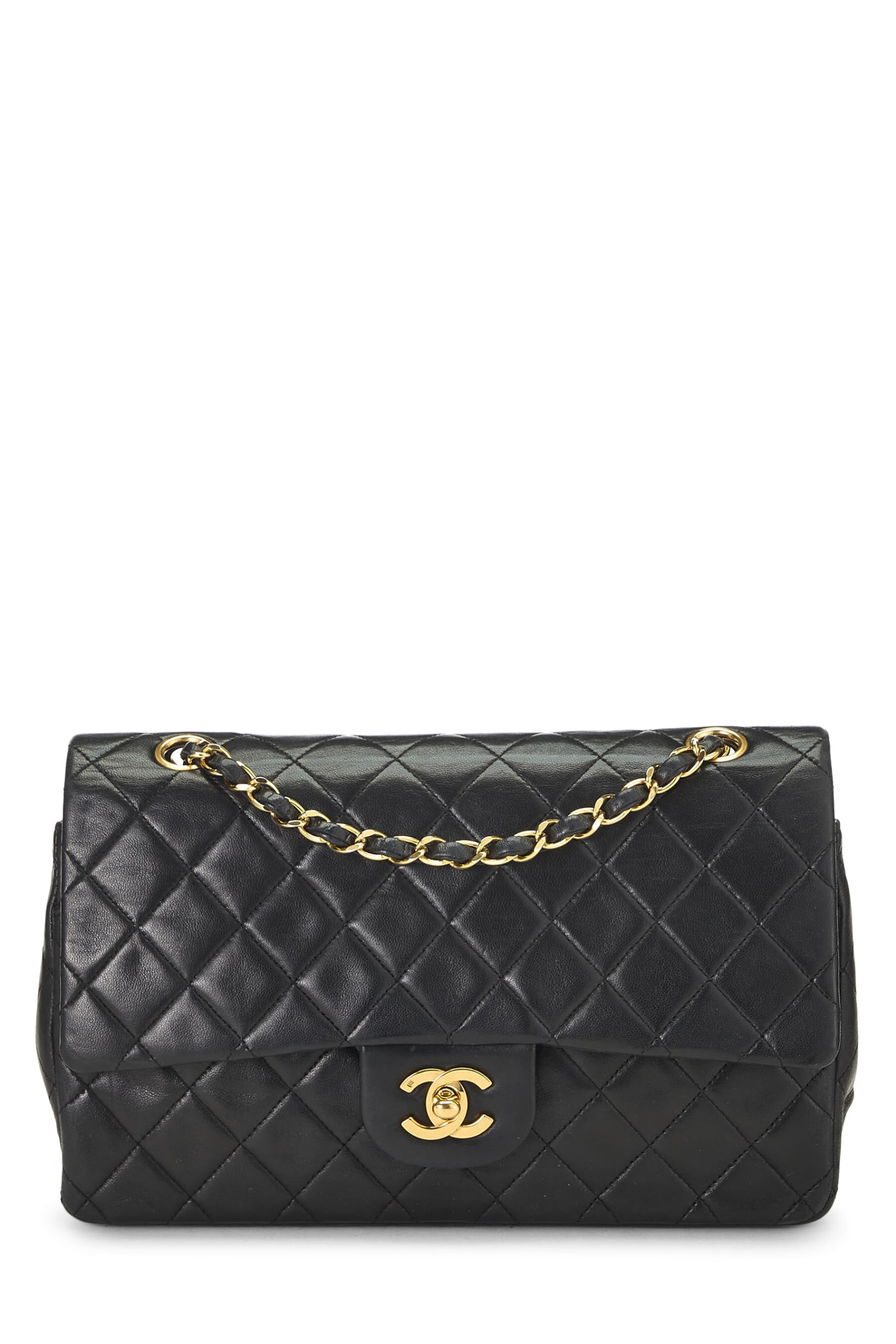 Chanel,  Black Quilted Lambskin Classic Double Flap Medium, Black