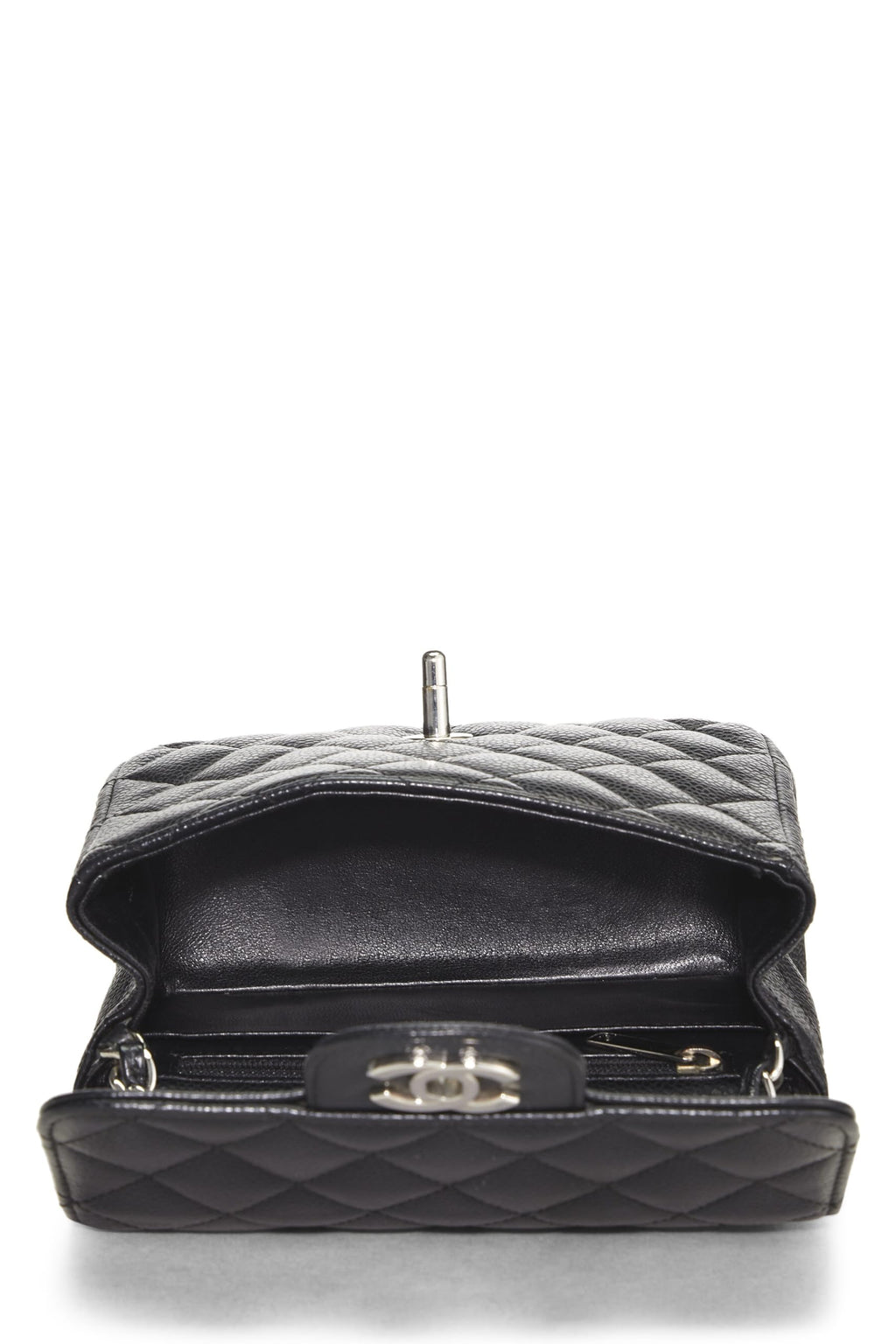 Chanel,  Black Quilted Caviar Classic Square Flap Mini, Black