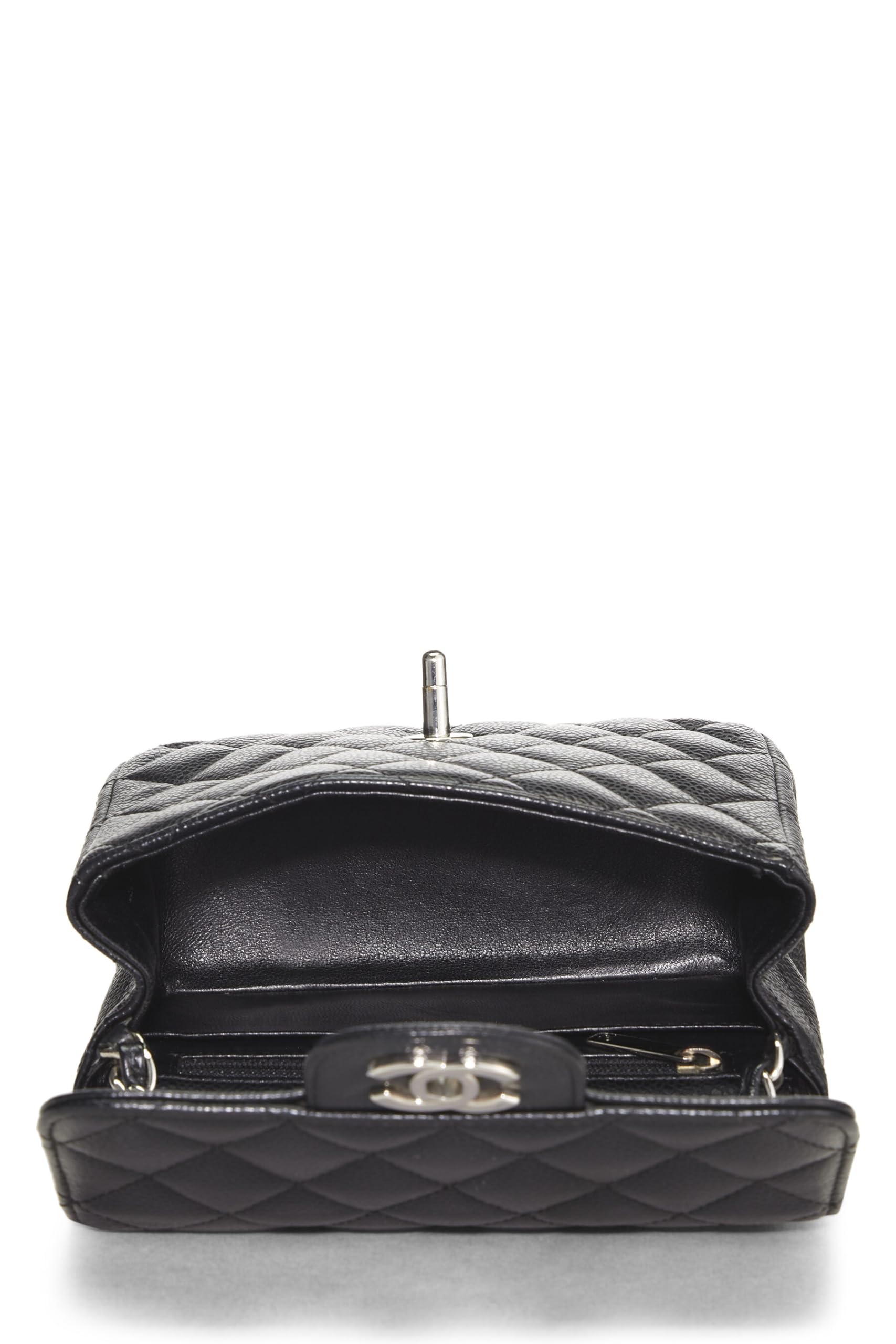Chanel,  Black Quilted Caviar Classic Square Flap Mini, Black