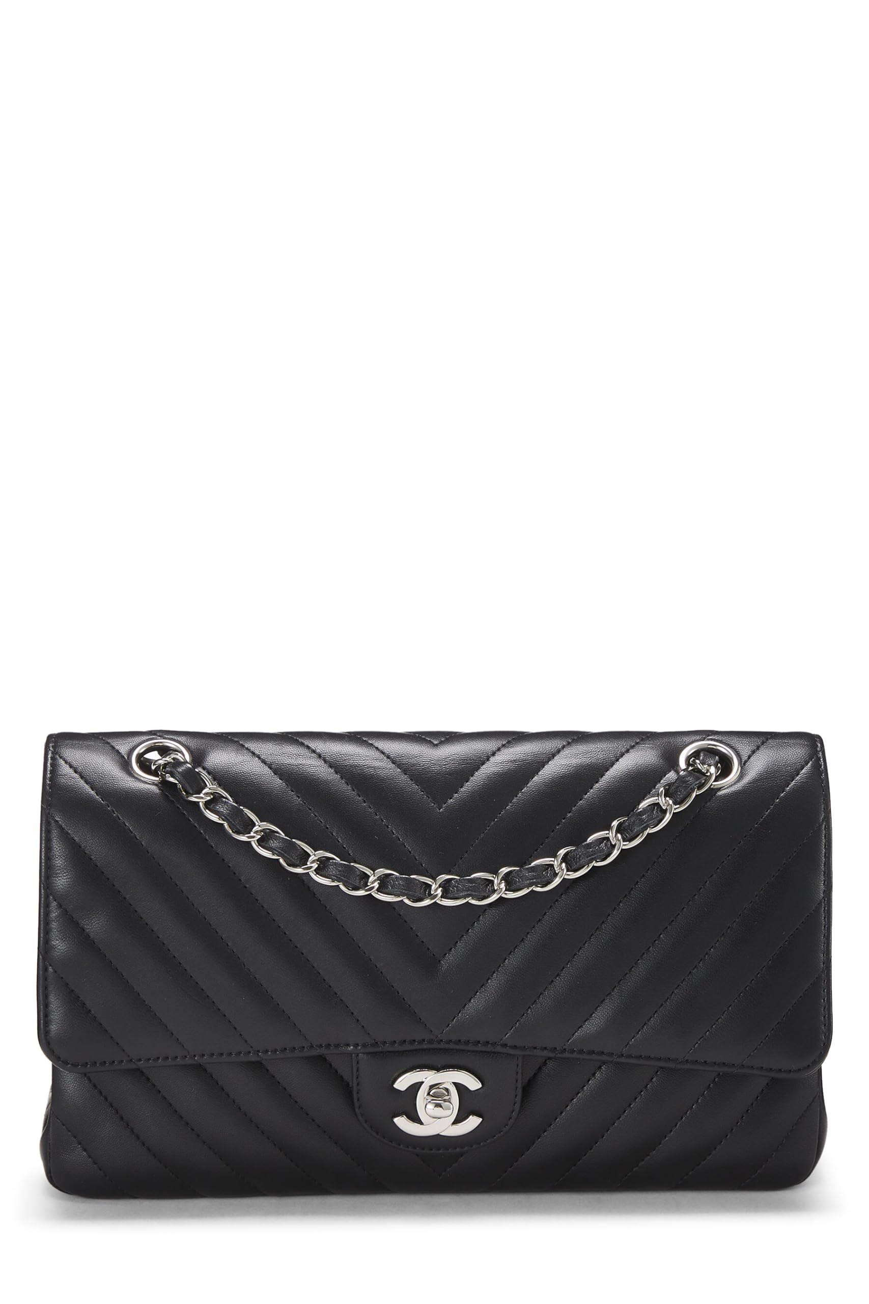 Chanel,  Black Chevron Lambskin Classic Double Flap Medium, Black