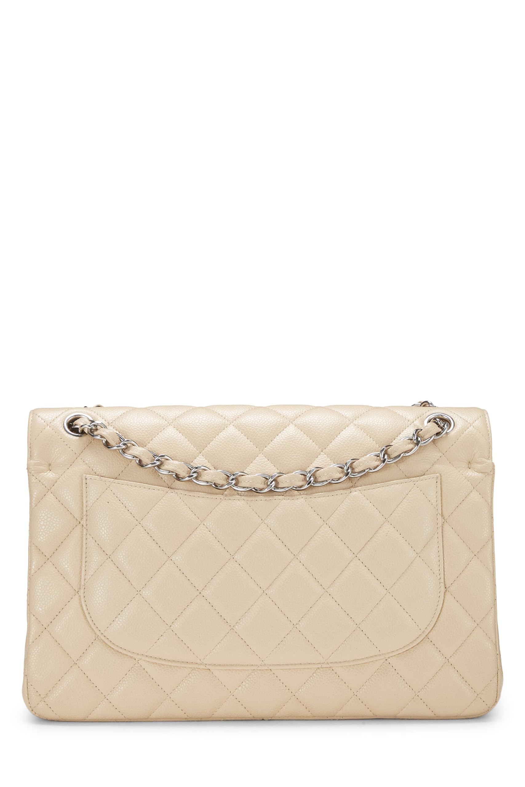 Chanel,  Beige Quilted Caviar New Classic Double Flap Jumbo, Beige