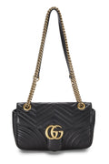 Gucci,  Black Leather GG Marmont Shoulder Bag Small, Black