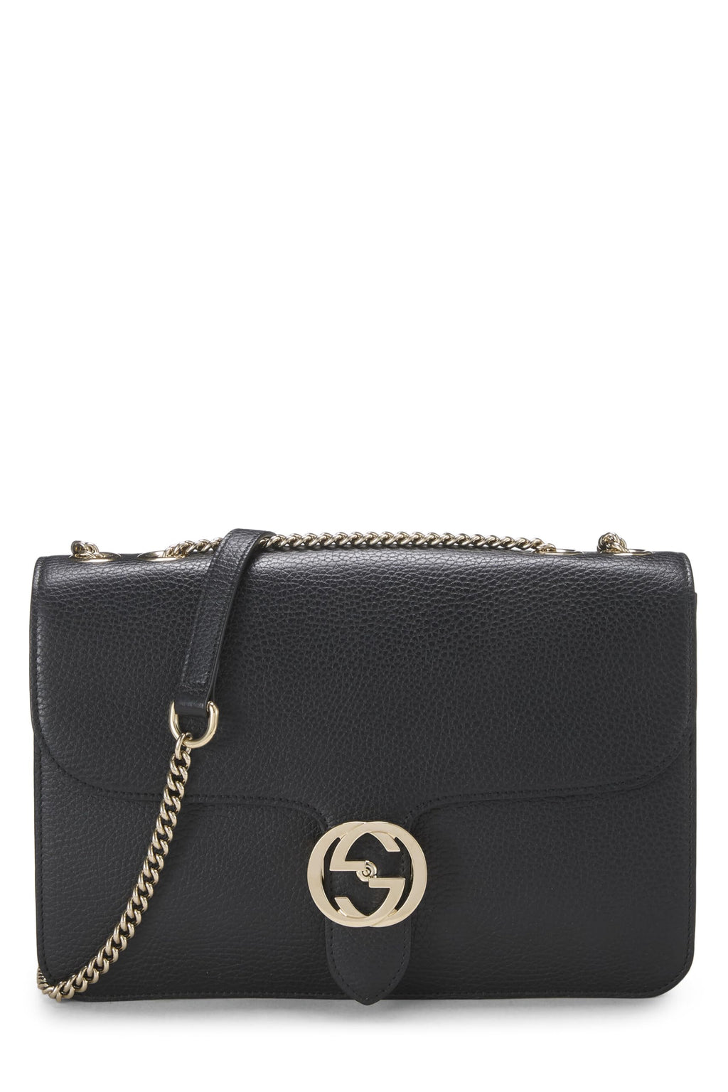 Gucci,  Black Leather Interlocking Shoulder Bag Large, Black