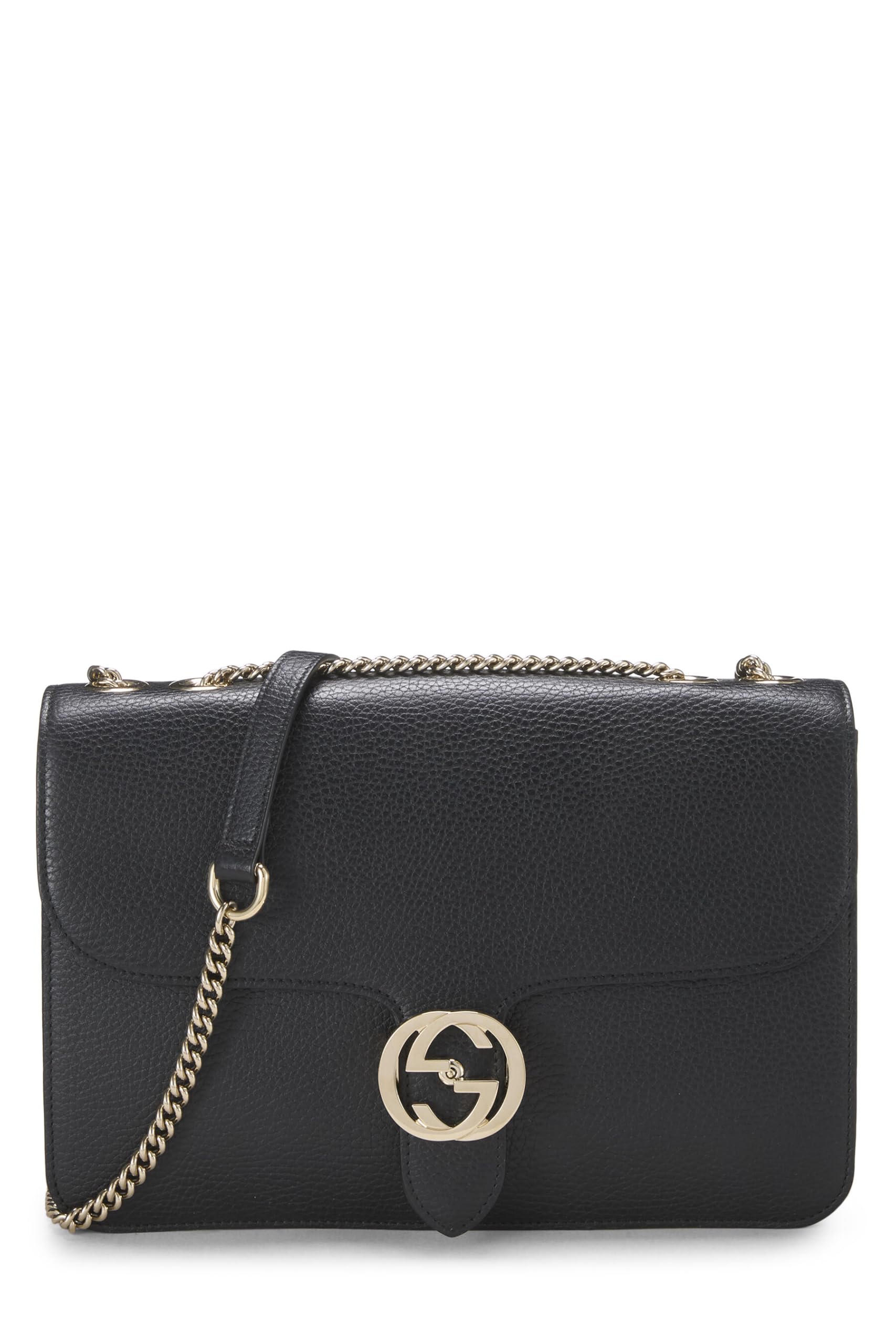 Gucci,  Black Leather Interlocking Shoulder Bag Large, Black