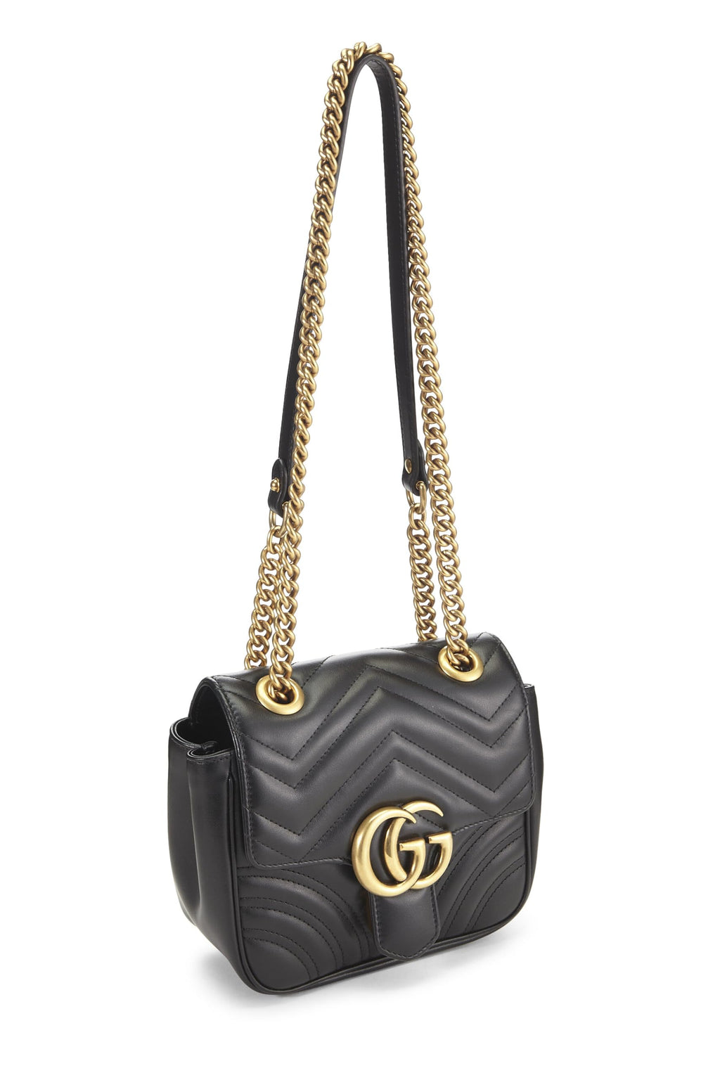 Gucci,  Black Leather GG Marmont Shoulder Bag Mini, Black