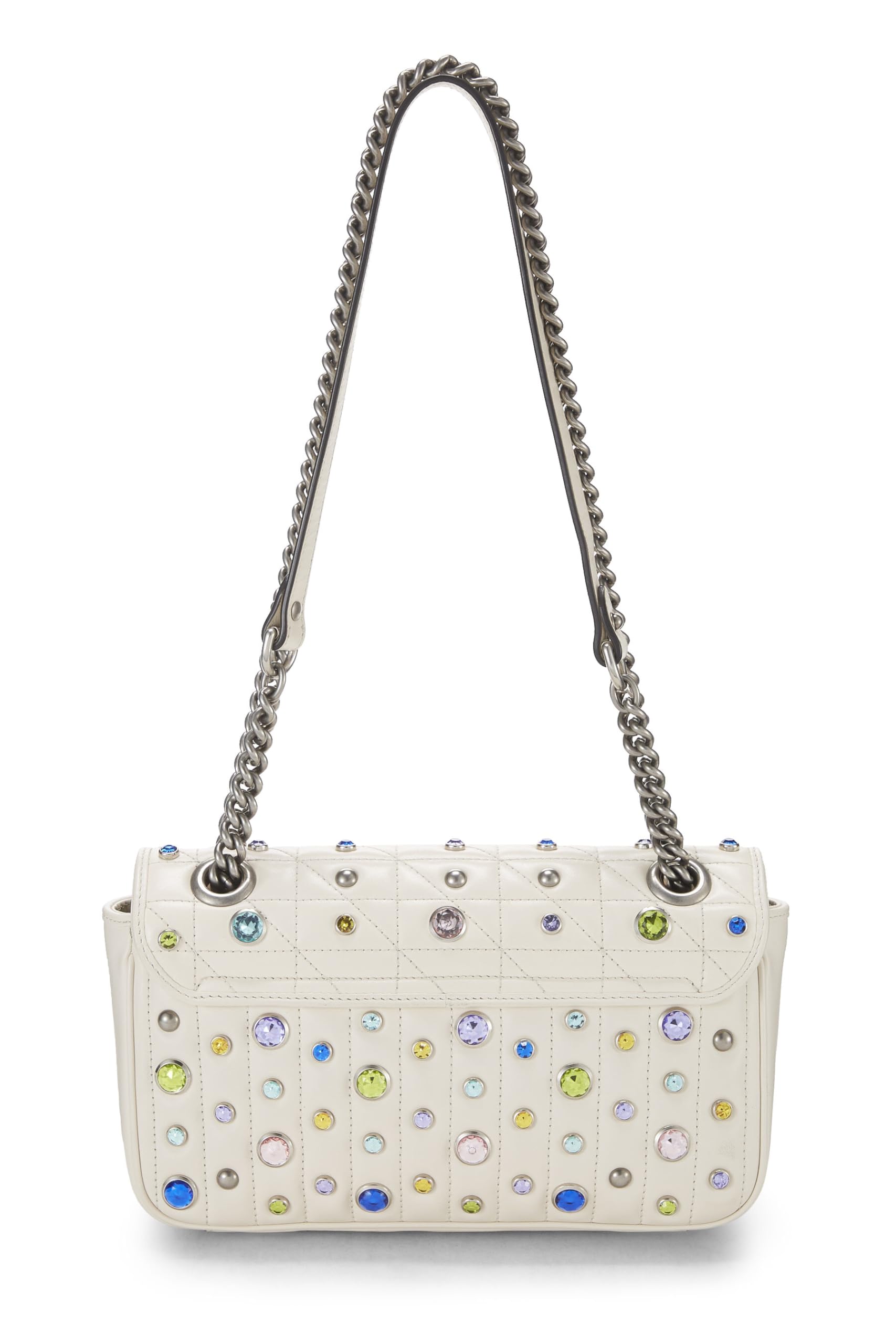 Gucci,  White Leather Crystal Embellished GG Marmont Shoulder Bag, White