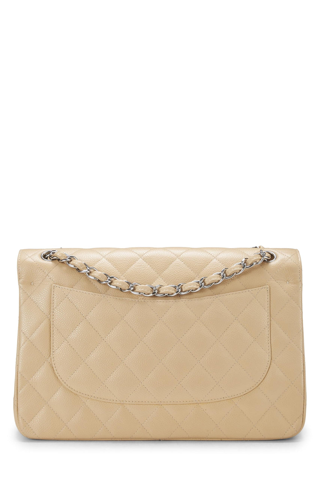 Chanel,  Beige Quilted Caviar New Classic Double Flap Jumbo, Beige