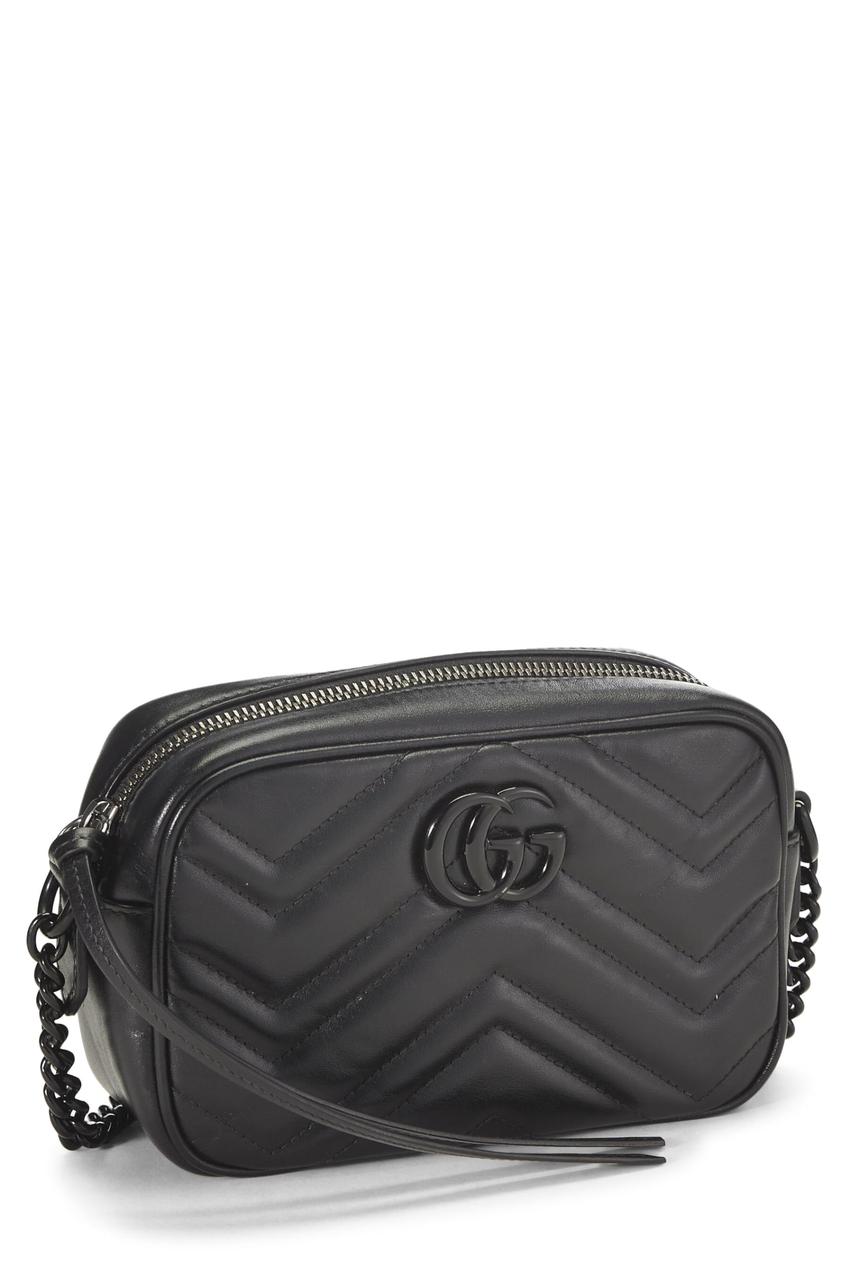Gucci,  Black Leather Gucci Marmont Crossbody Mini, Black