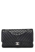 Chanel,  Black Chevron Lambskin Classic Double Flap Medium, Black