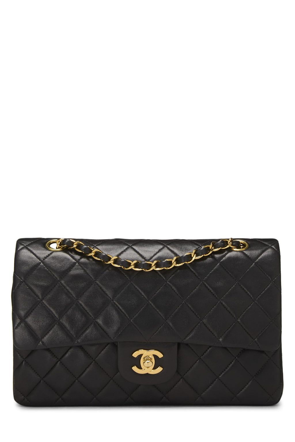 Chanel,  Black Quilted Lambskin Classic Double Flap Medium, Black