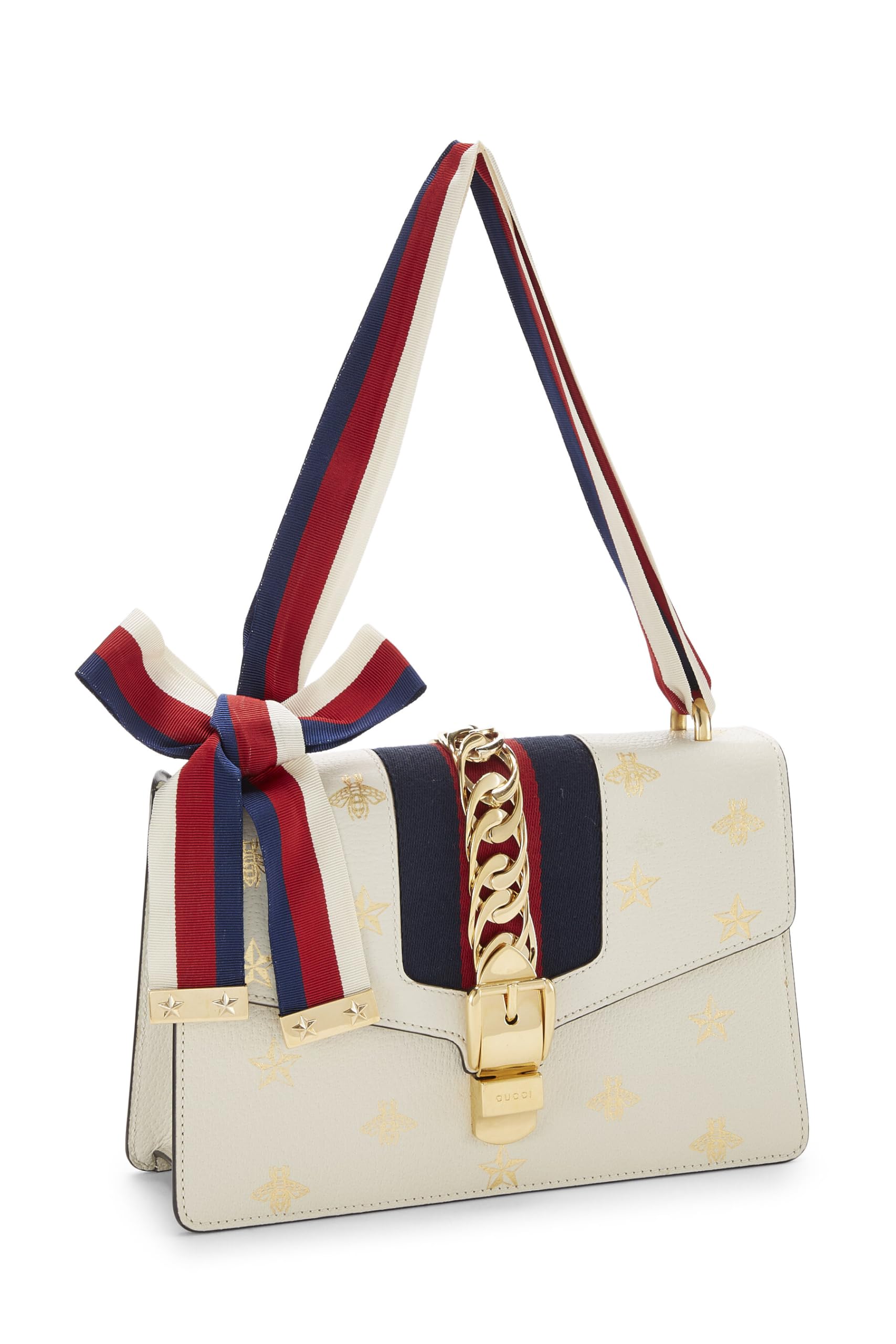 Gucci,  Cream Bee & Star Leather SyLouis Vuittonie Shoulder Bag Small, White