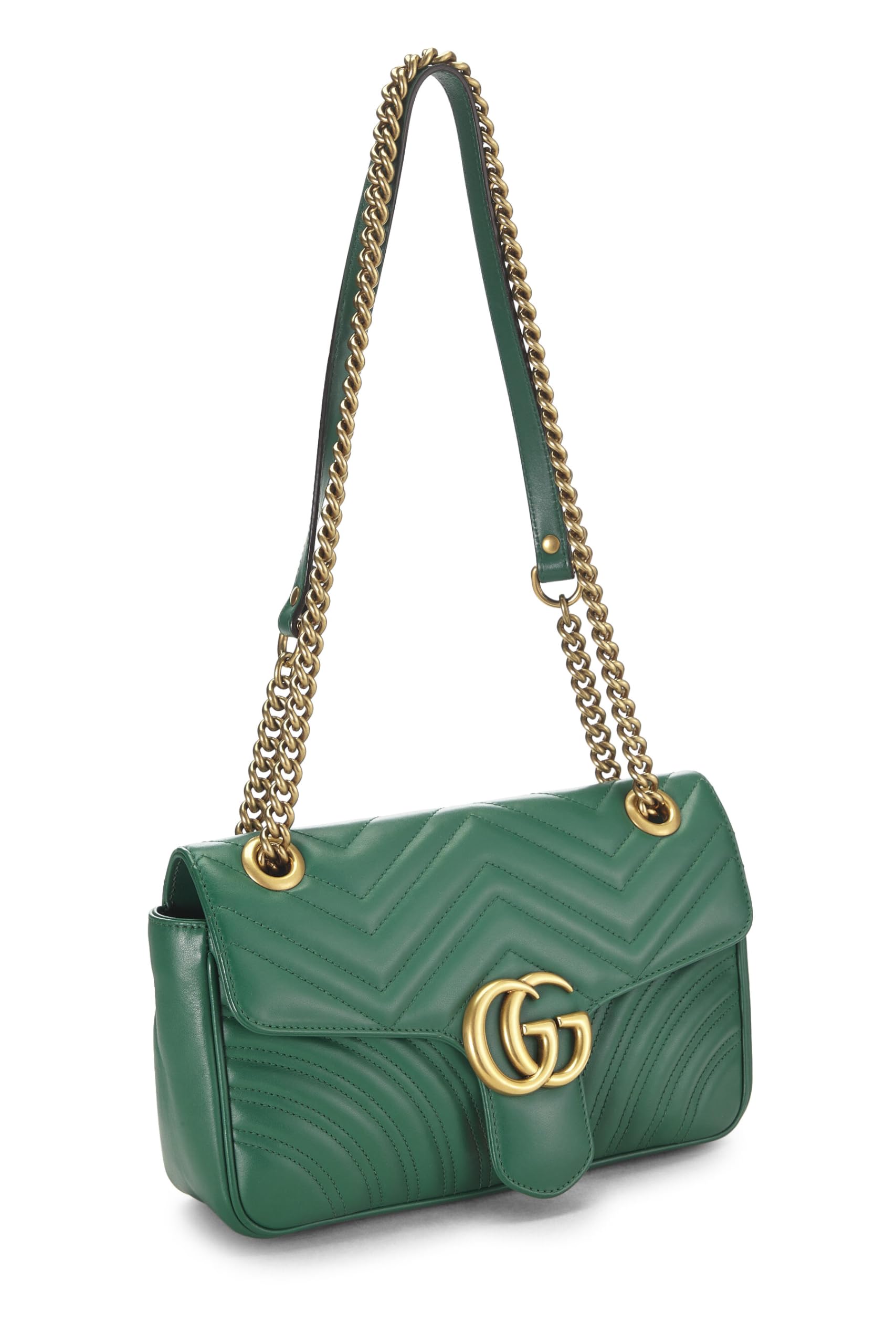 Gucci,  Green Leather GG Marmont Shoulder Bag Small, Green