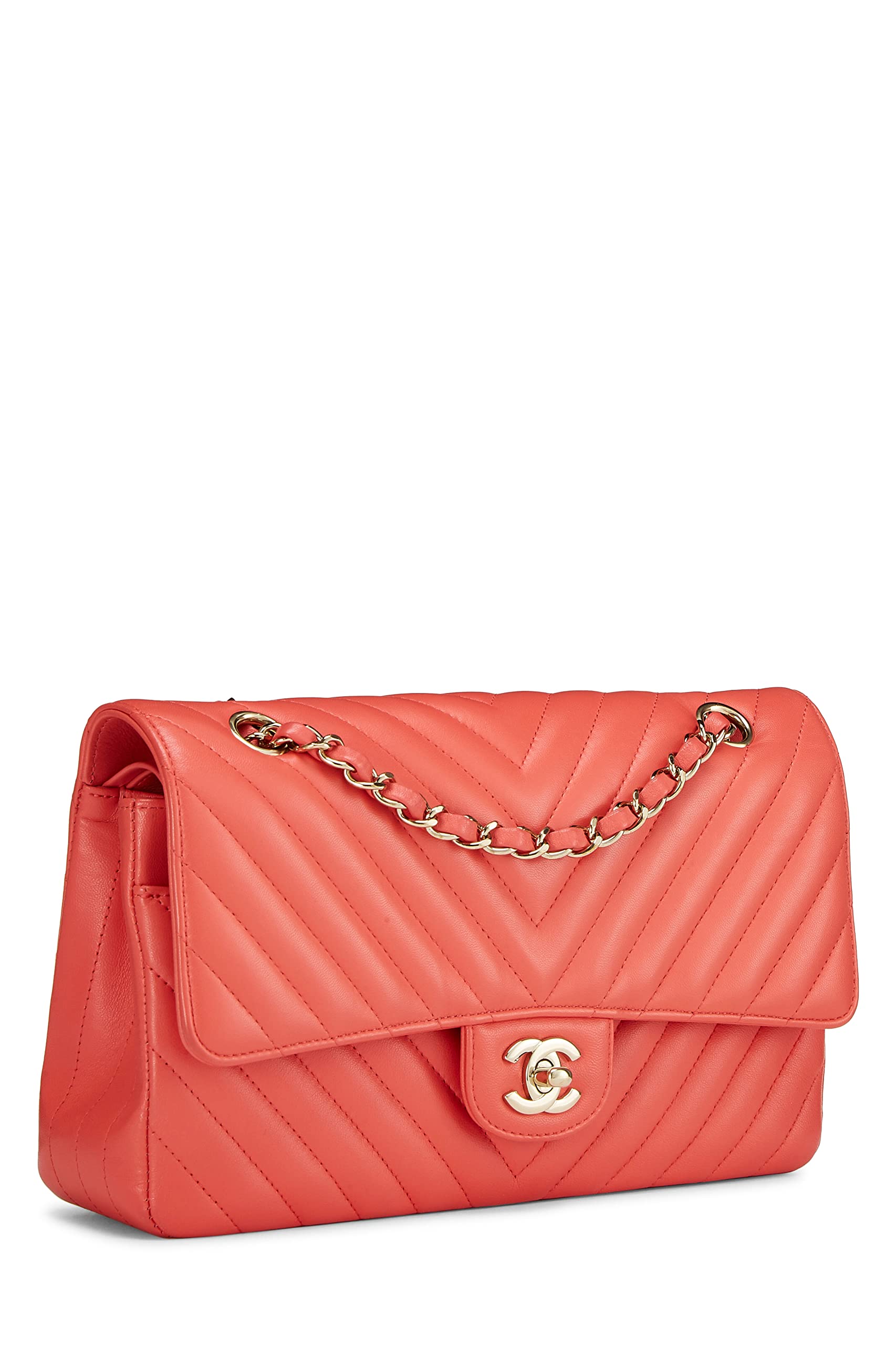 Chanel,  Pink Chevron Lambskin Classic Double Flap Medium, Pink