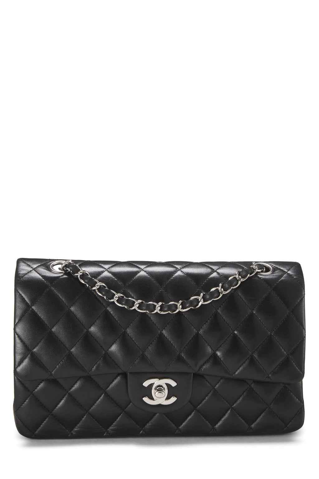 Chanel,  Black Quilted Lambskin Classic Double Flap Medium, Black