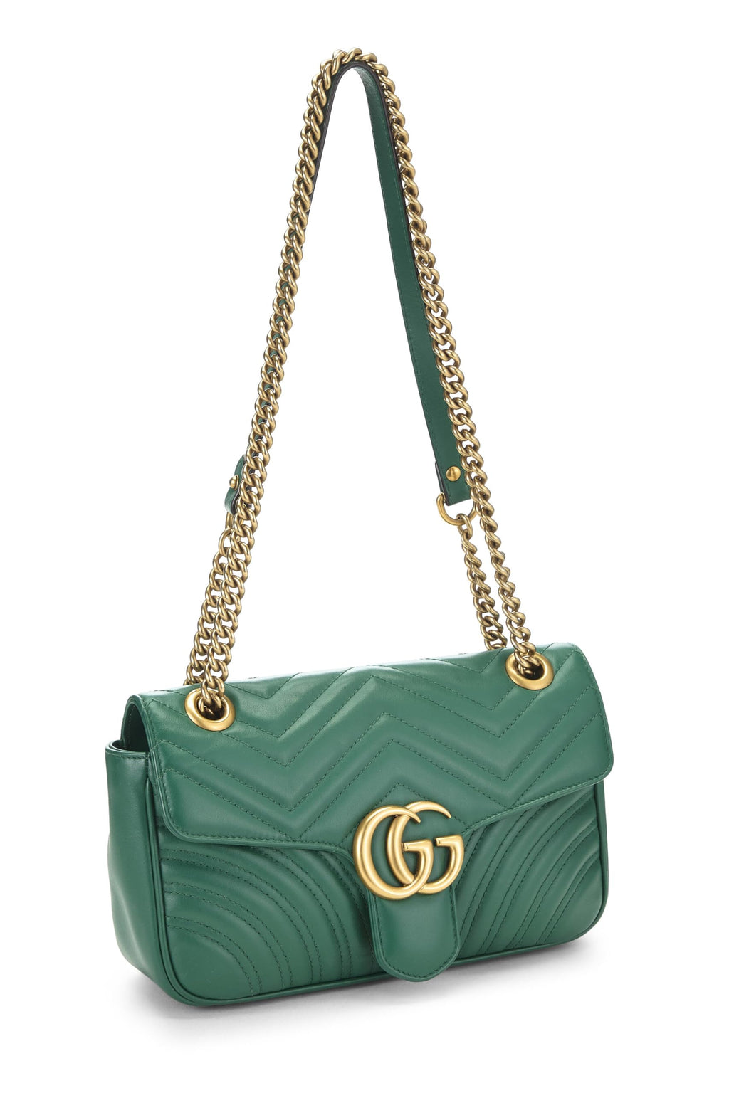 Gucci,  Green Leather GG Marmont Shoulder Bag Small, Green