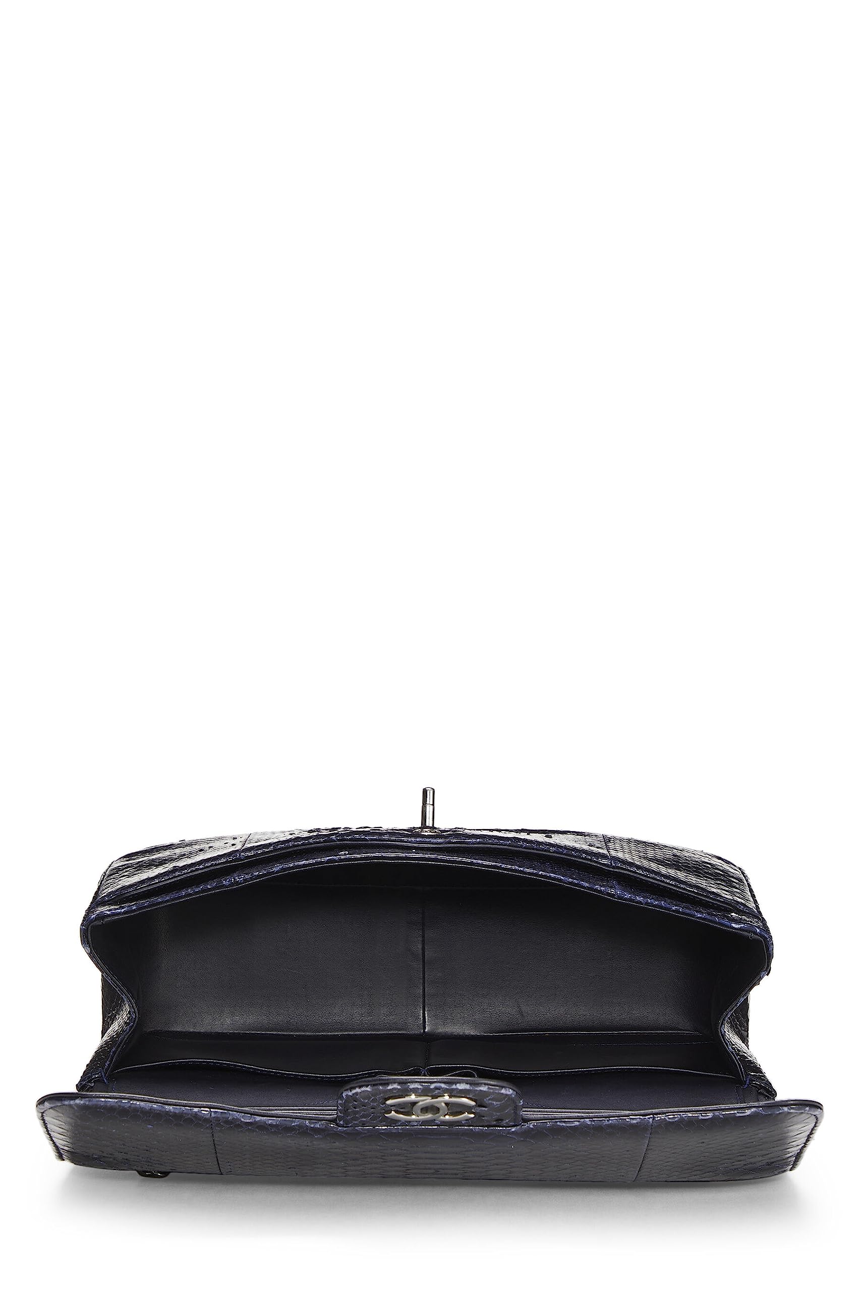 Chanel,  Navy Python New Classic Double Flap Jumbo, Navy