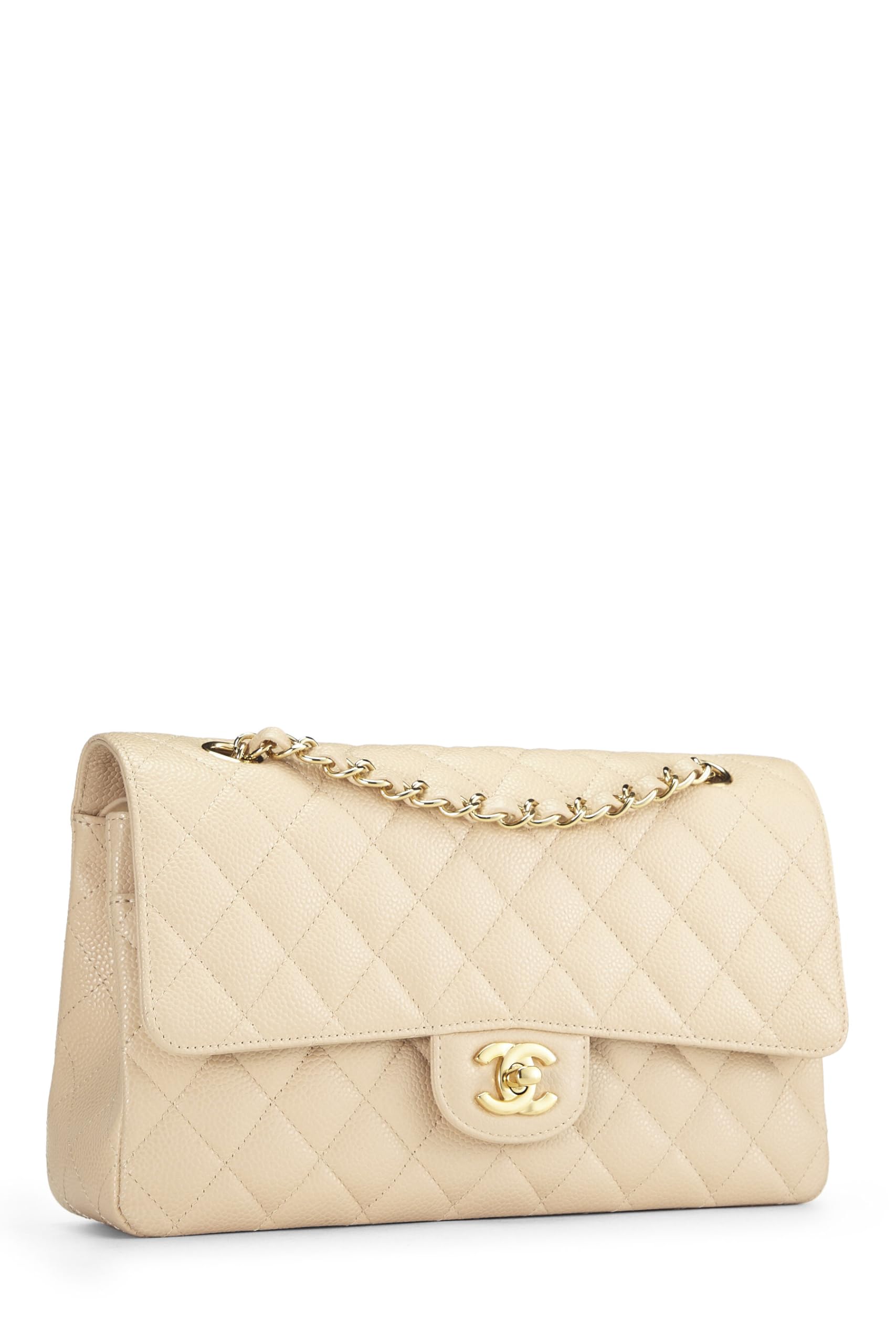Chanel,  Beige Quilted Lambskin Classic Double Flap Medium, Beige