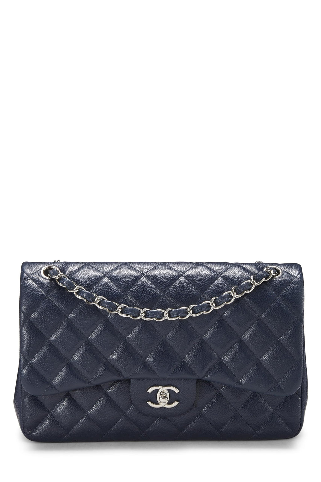 Chanel,  Navy Quilted Caviar New Classic Double Flap Jumbo, Navy
