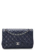 Chanel,  Navy Quilted Caviar New Classic Double Flap Jumbo, Navy