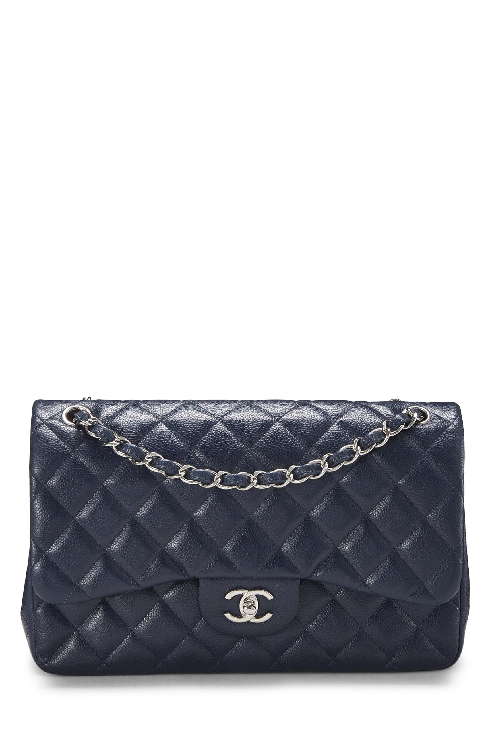 Chanel,  Navy Quilted Caviar New Classic Double Flap Jumbo, Navy