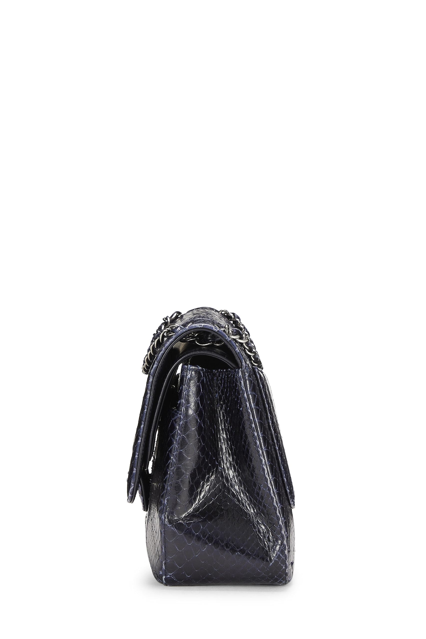 Chanel,  Navy Python New Classic Double Flap Jumbo, Navy