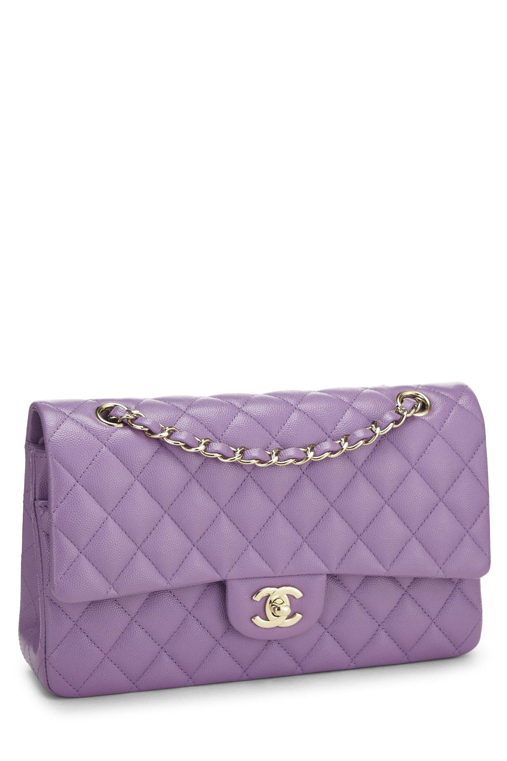 Chanel,  Purple Quilted Caviar Classic Double Flap Medium, Purple