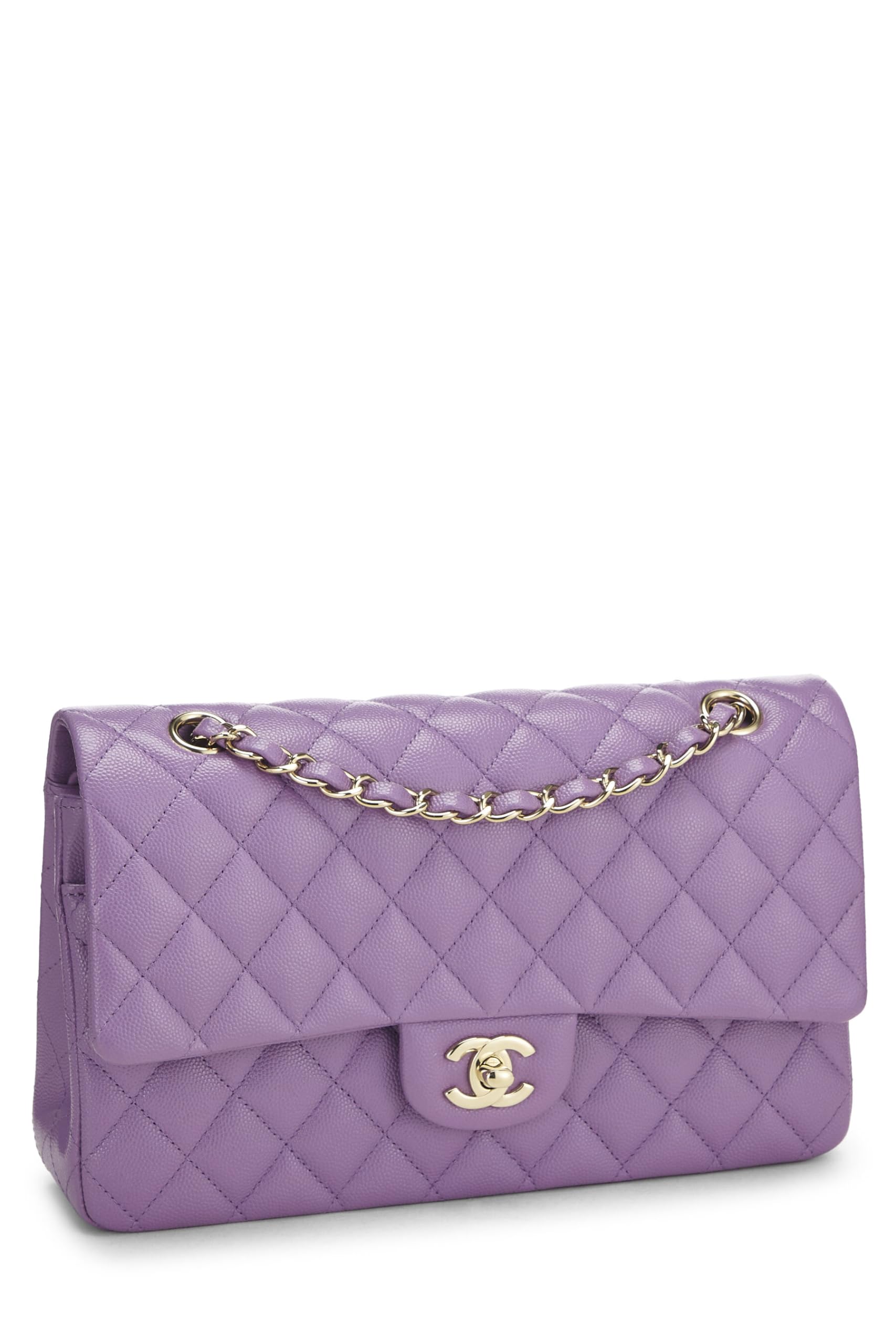 Chanel,  Purple Quilted Caviar Classic Double Flap Medium, Purple