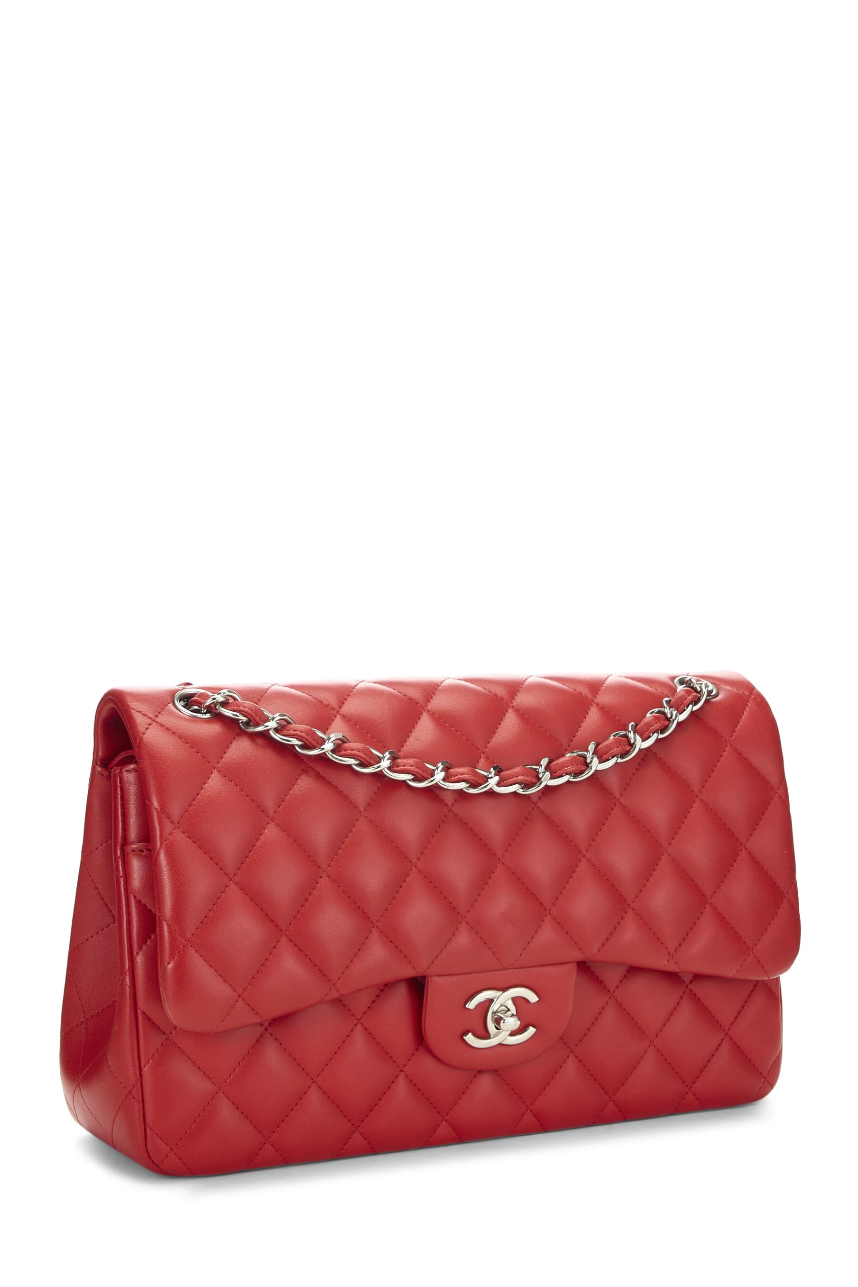 Chanel,  Red Quilted Lambskin New Classic Double Flap Jumbo, Red