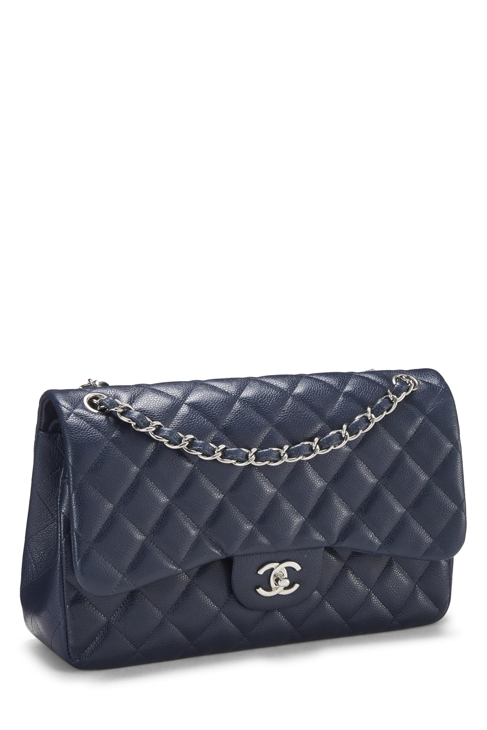 Chanel,  Navy Quilted Caviar New Classic Double Flap Jumbo, Navy