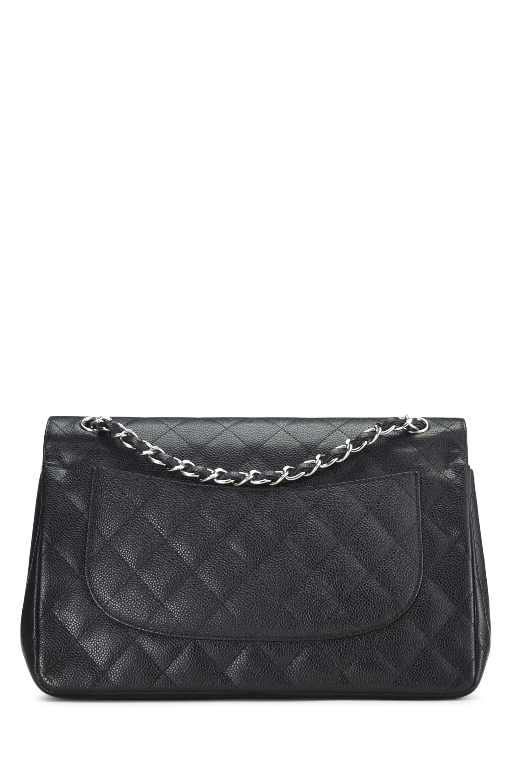 Chanel,  Black Quilted Caviar New Classic Double Flap Jumbo, Black