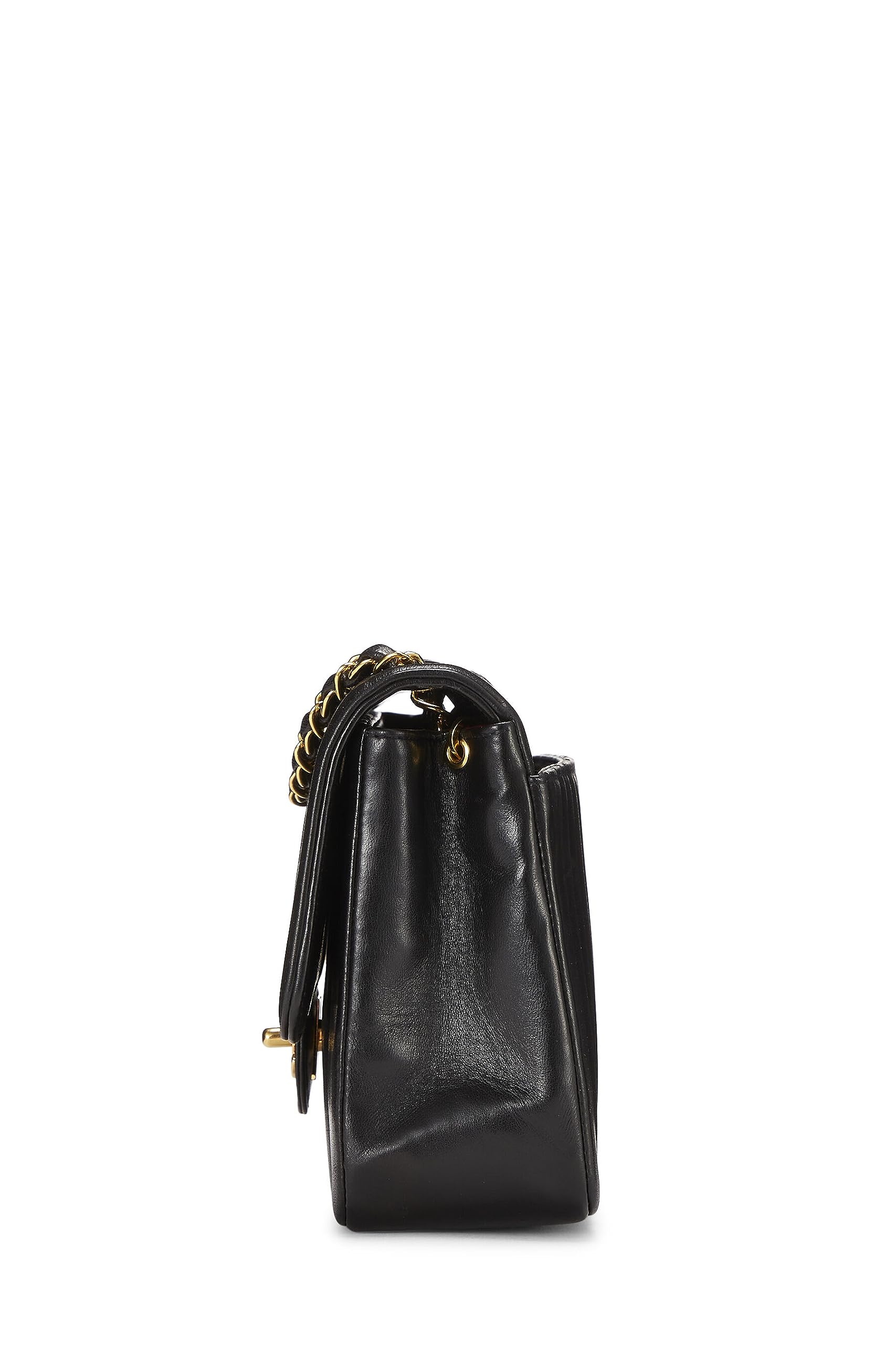 Chanel,  Black Vertical Lambskin Classic Flap Medium, Black