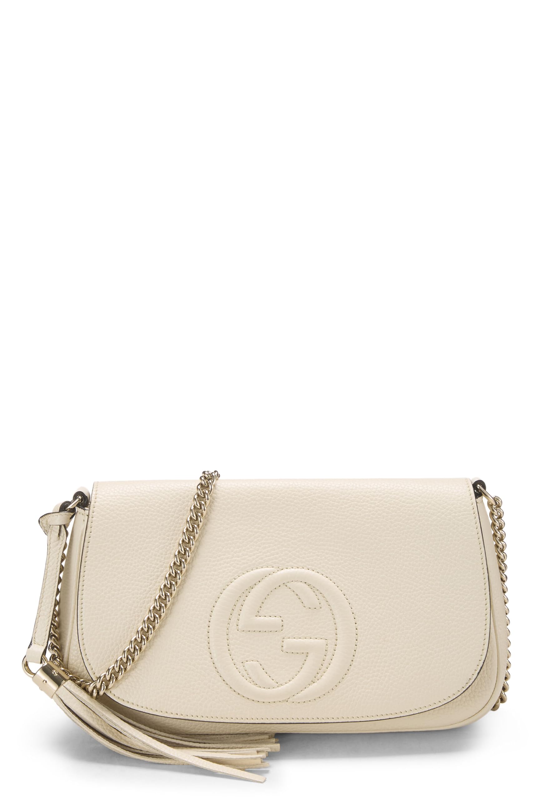 Gucci,  White Grained Leather Soho Chain Flap Crossbody, White