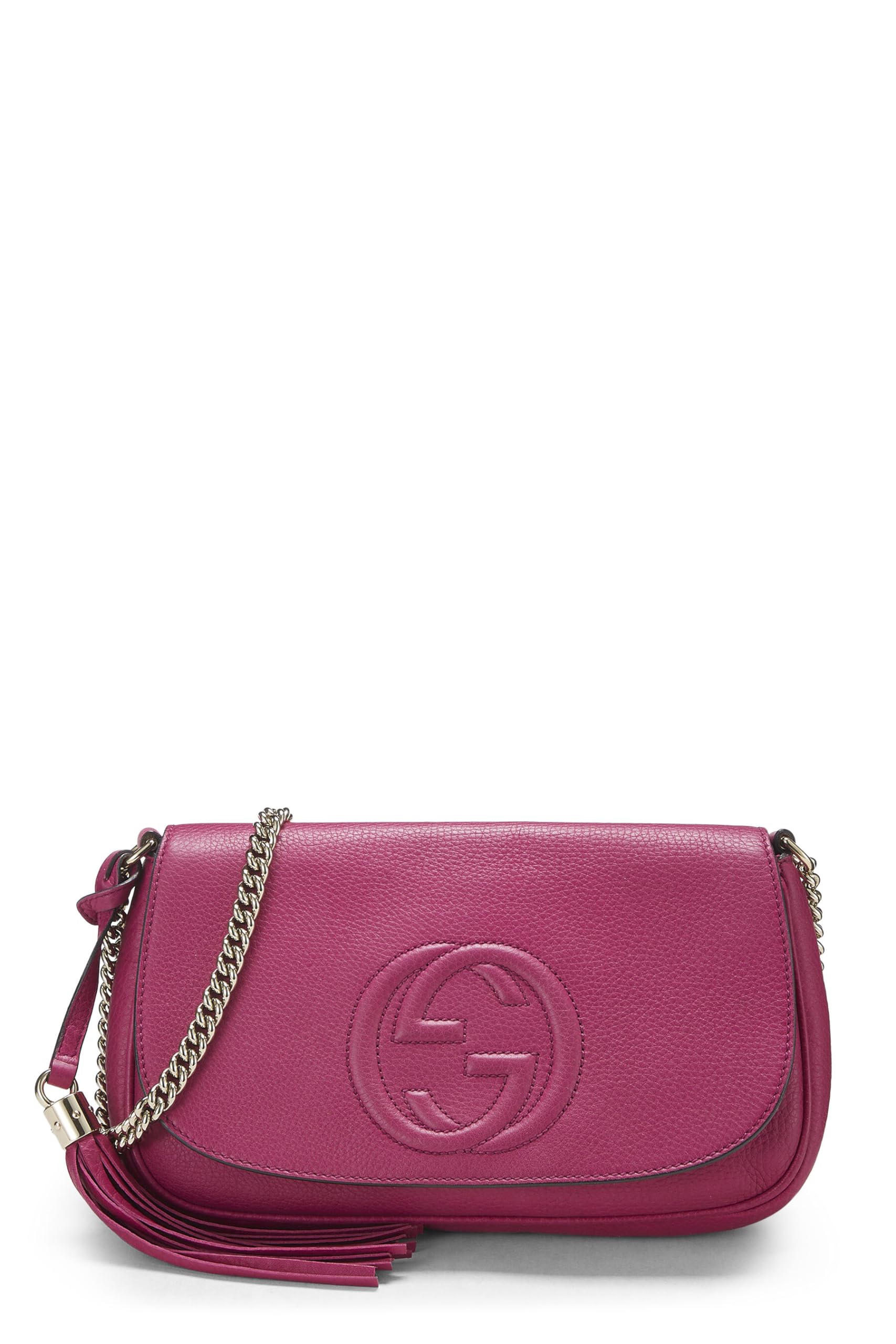 Gucci,  Pink Grained Leather Soho Chain Flap Crossbody, Pink
