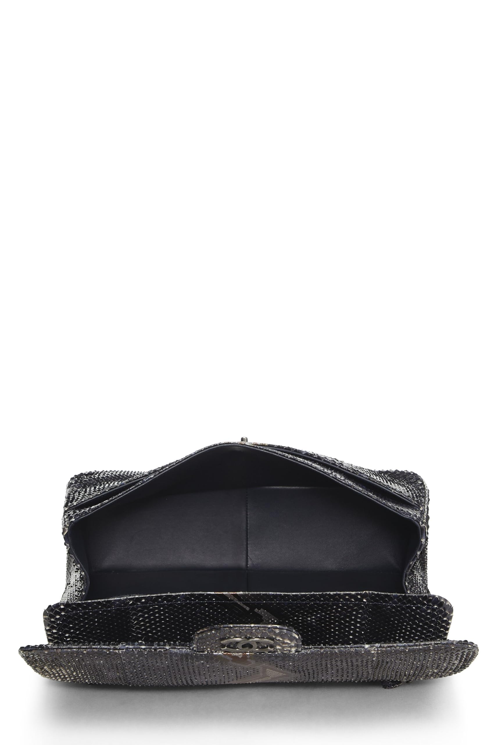 Chanel,  Navy Python New Classic Double Flap Jumbo, Blue