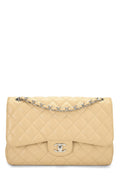Chanel,  Beige Quilted Caviar New Classic Double Flap Jumbo, Beige