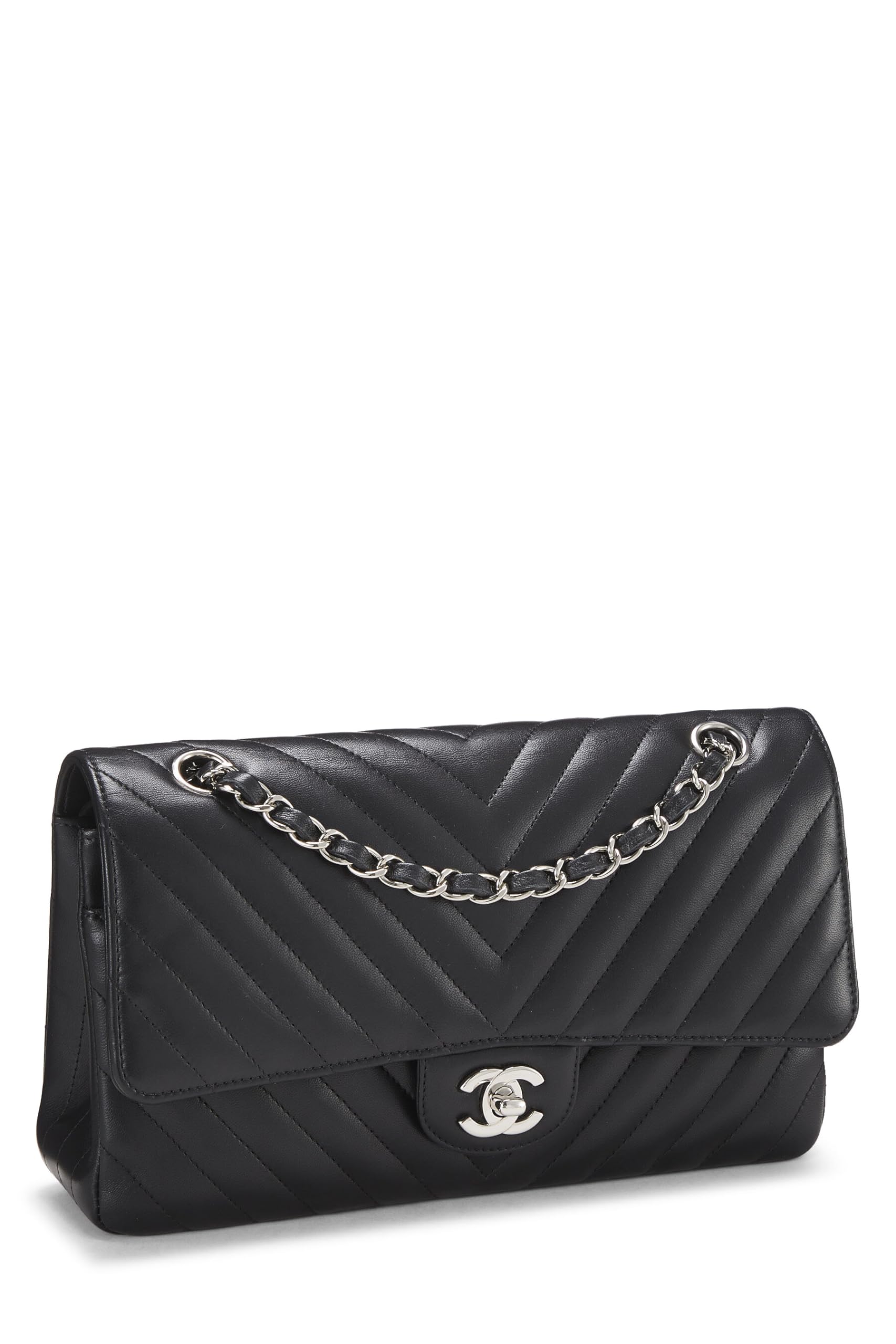 Chanel,  Black Chevron Lambskin Classic Double Flap Medium, Black