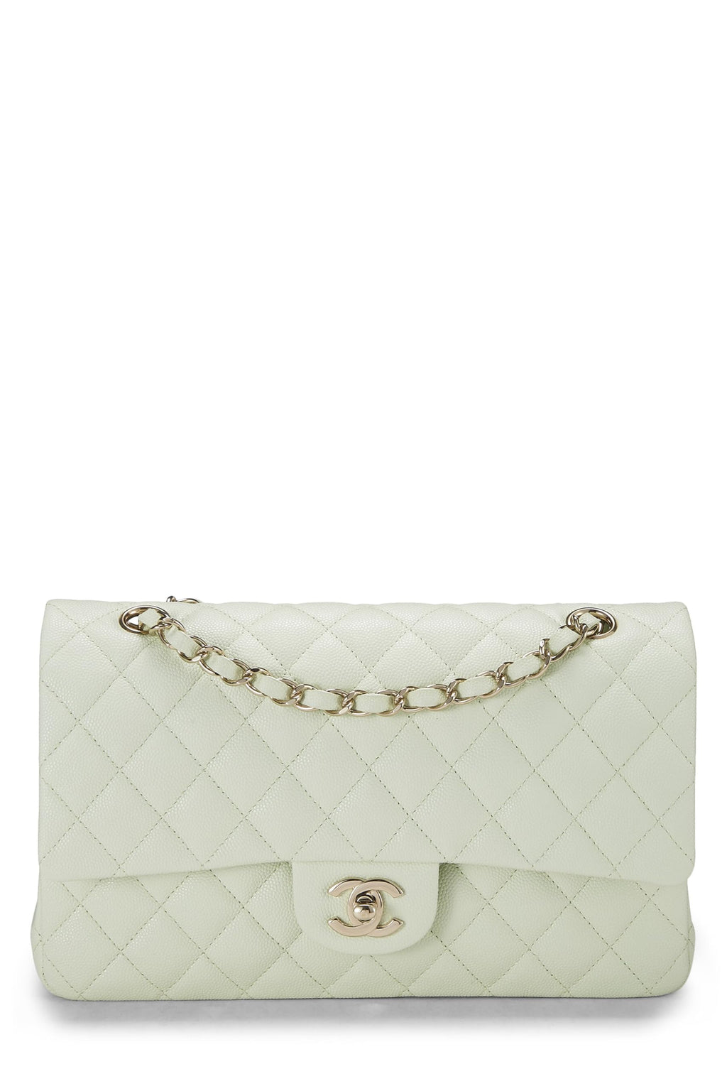Chanel,  Green Quilted Caviar Classic Double Flap Medium, Green