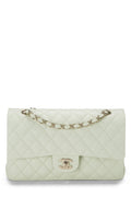Chanel,  Green Quilted Caviar Classic Double Flap Medium, Green