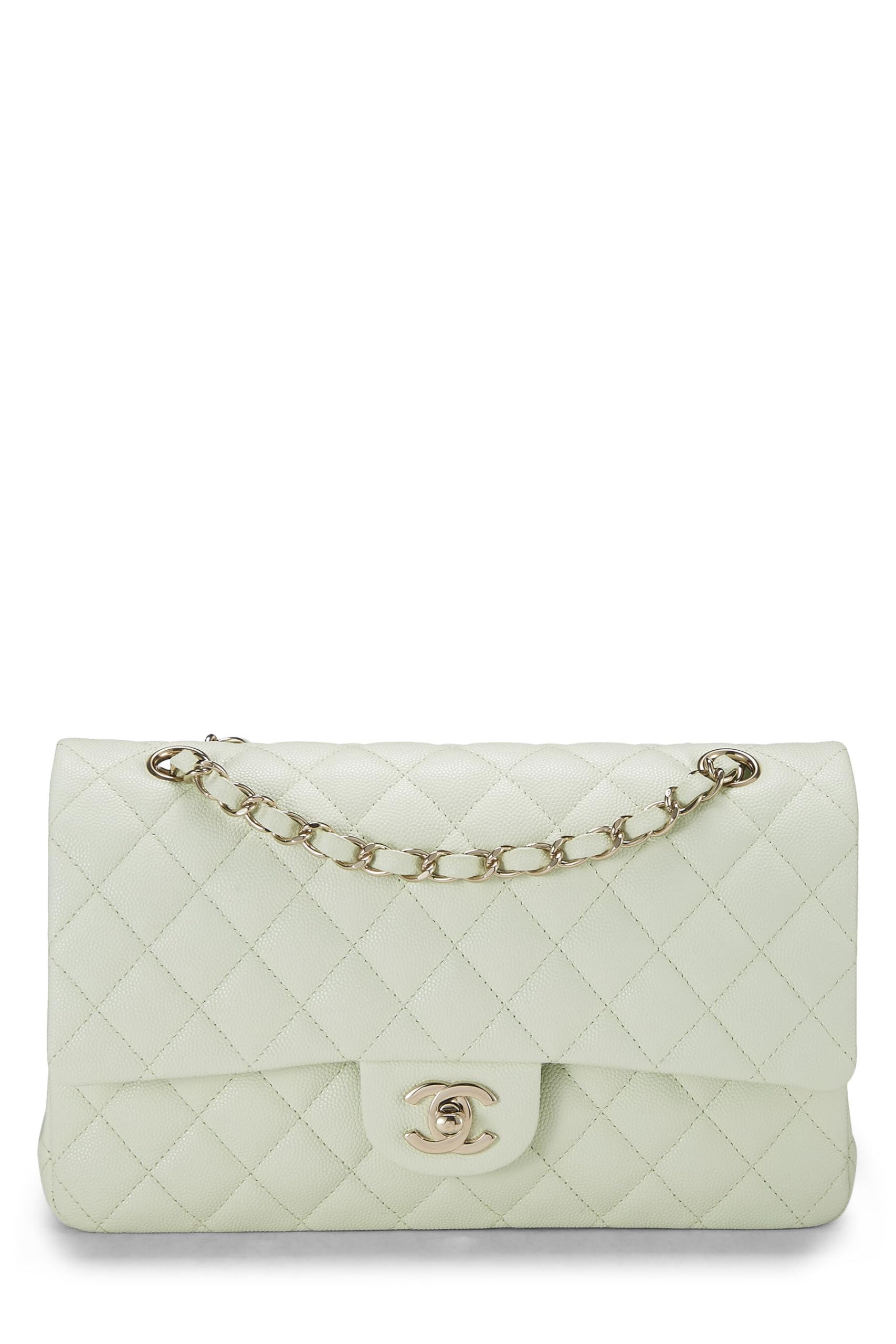Chanel,  Green Quilted Caviar Classic Double Flap Medium, Green