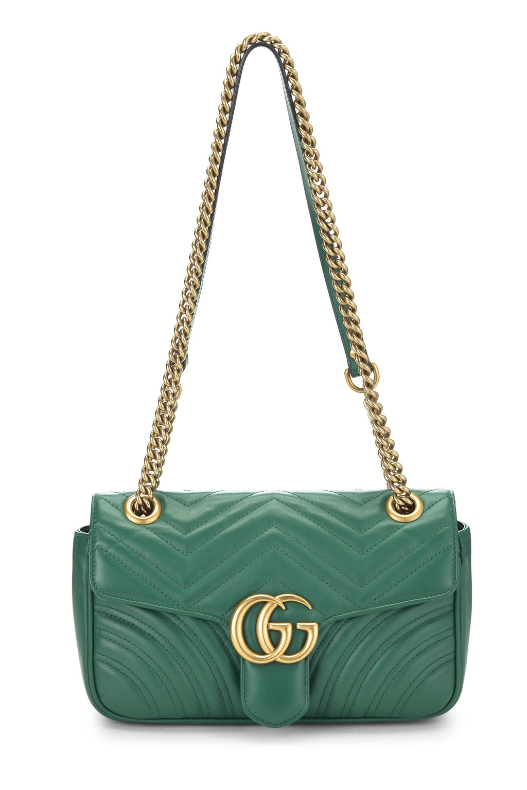 Gucci,  Green Leather GG Marmont Shoulder Bag Small, Green