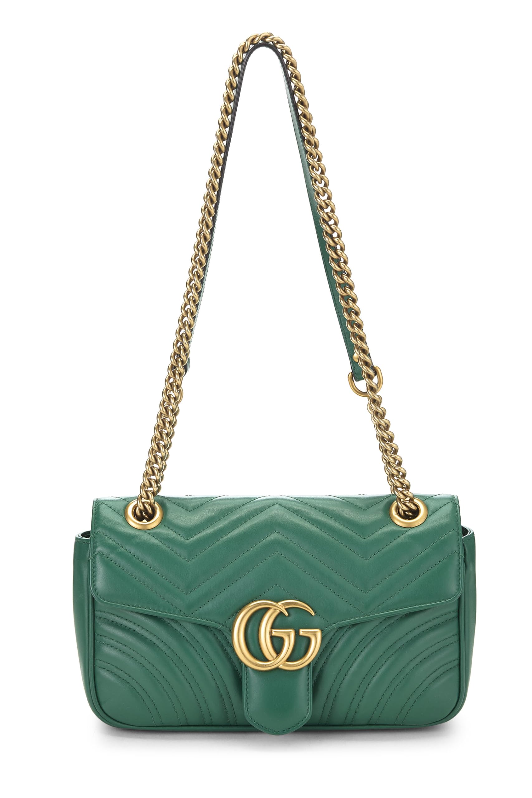 Gucci,  Green Leather GG Marmont Shoulder Bag Small, Green