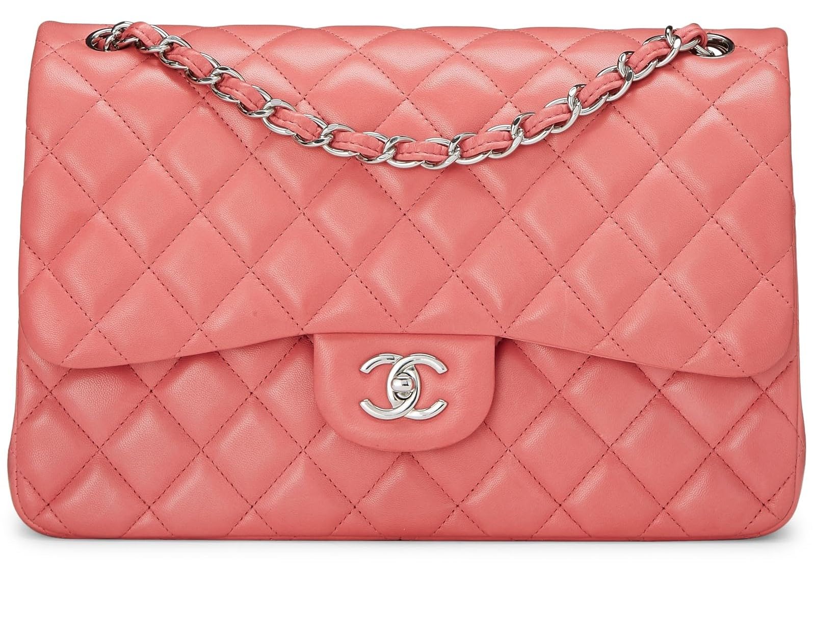 Chanel,  Pink Quilted Lambskin New Classic Double Flap Jumbo, Pink