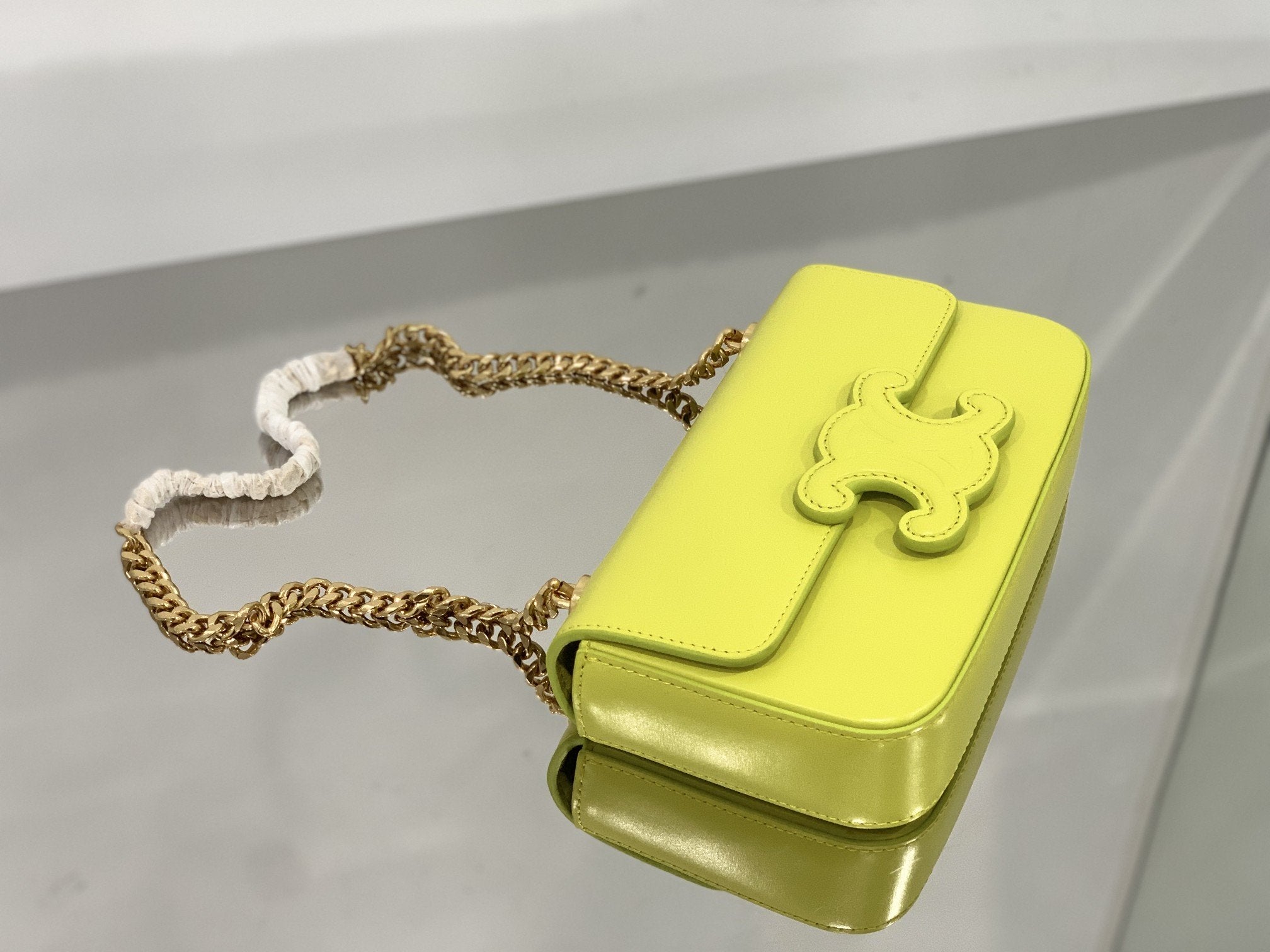 Celine Chain Shoulder Bag Cuir Triomphe Green For Women 7.9in/20cm