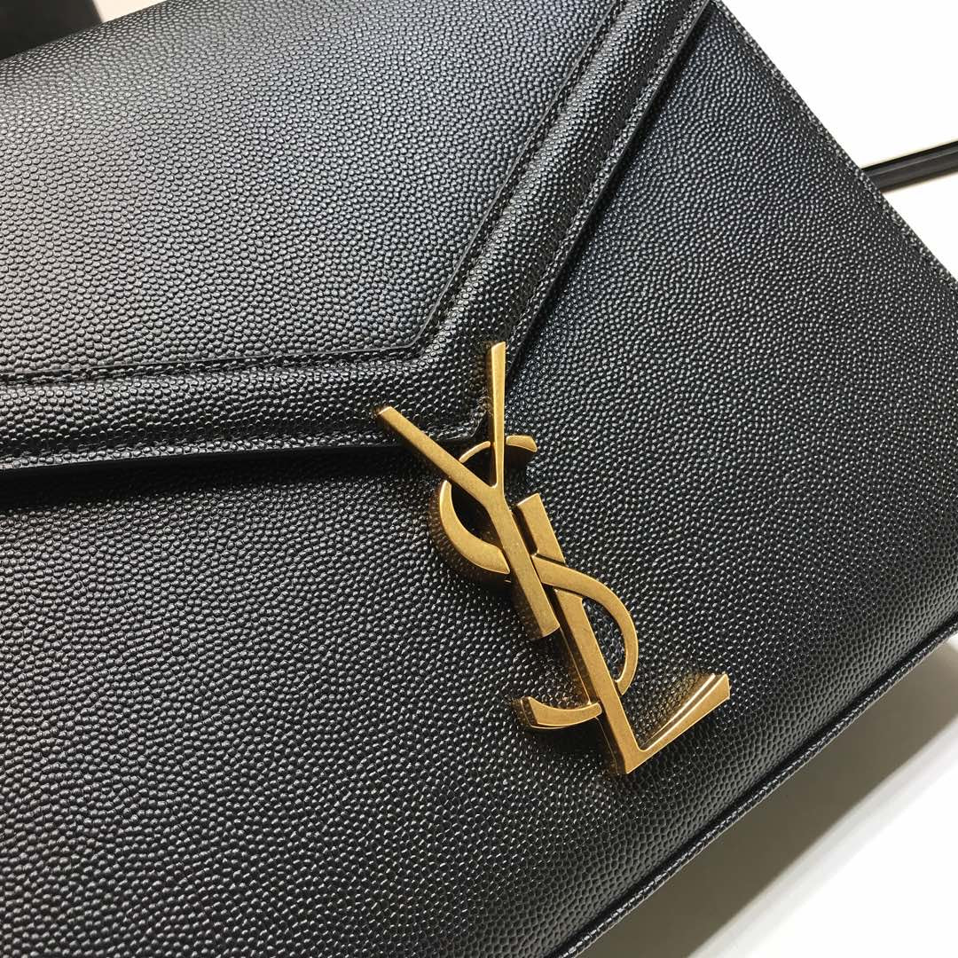 YSSL Cassandra Medium Top Handle Bag In Grain Black For Women 9in/24.5cm YSL