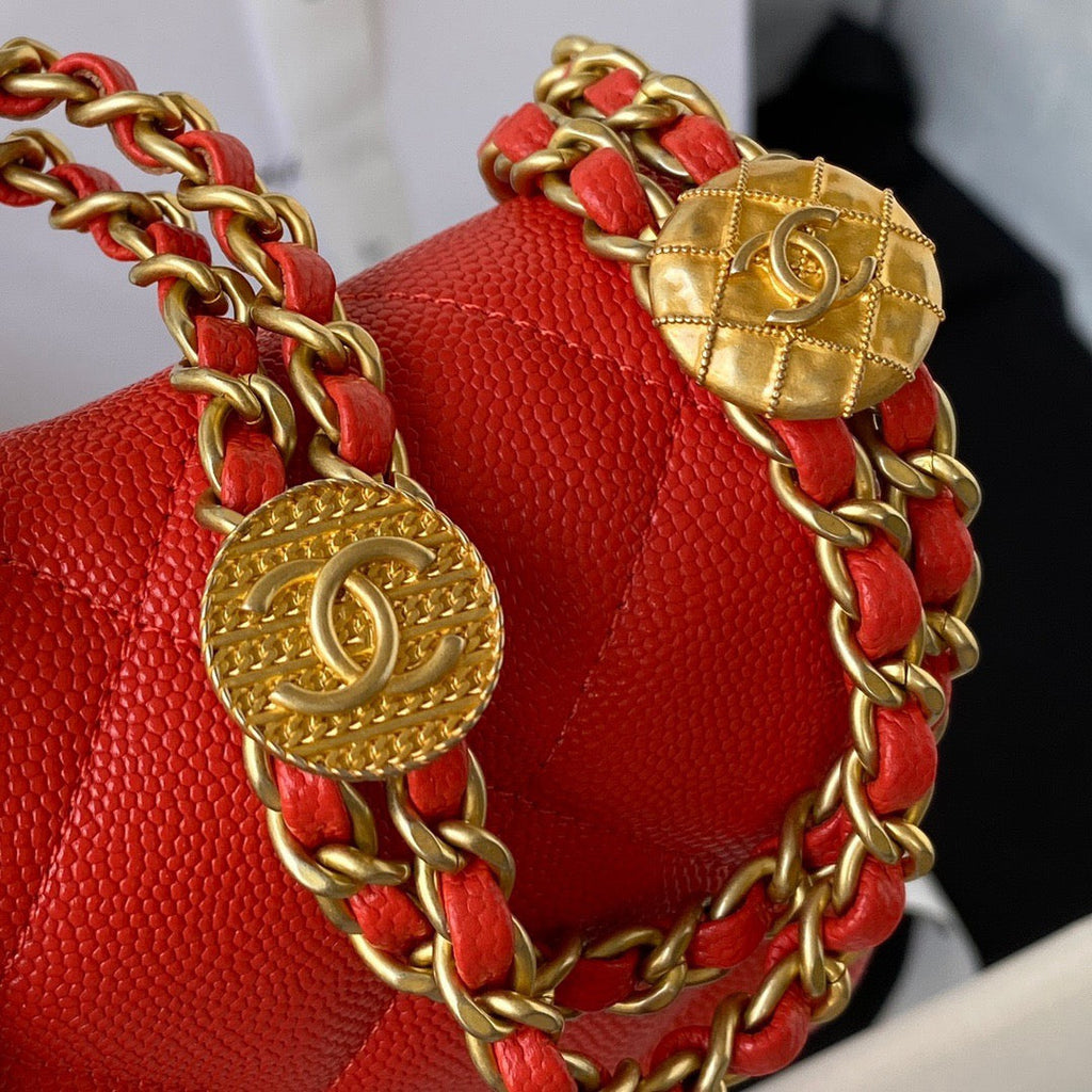 ChanelMini Flap Bag With Top Handle Gold Hardware Red For Women, Women’s Handbags, Shoulder Bags 7.9in/20cm AS2431 