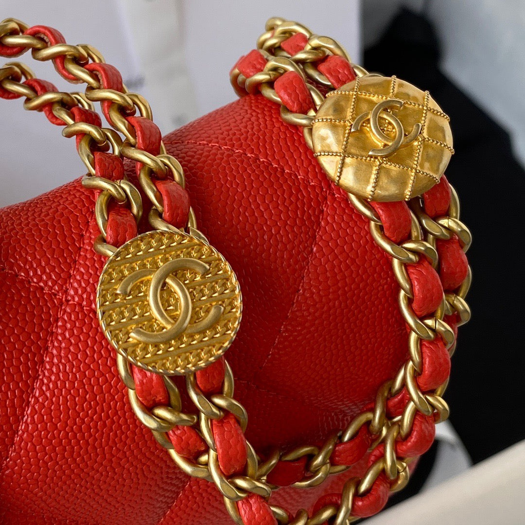 ChanelMini Flap Bag With Top Handle Gold Hardware Red For Women, Women’s Handbags, Shoulder Bags 7.9in/20cm AS2431 