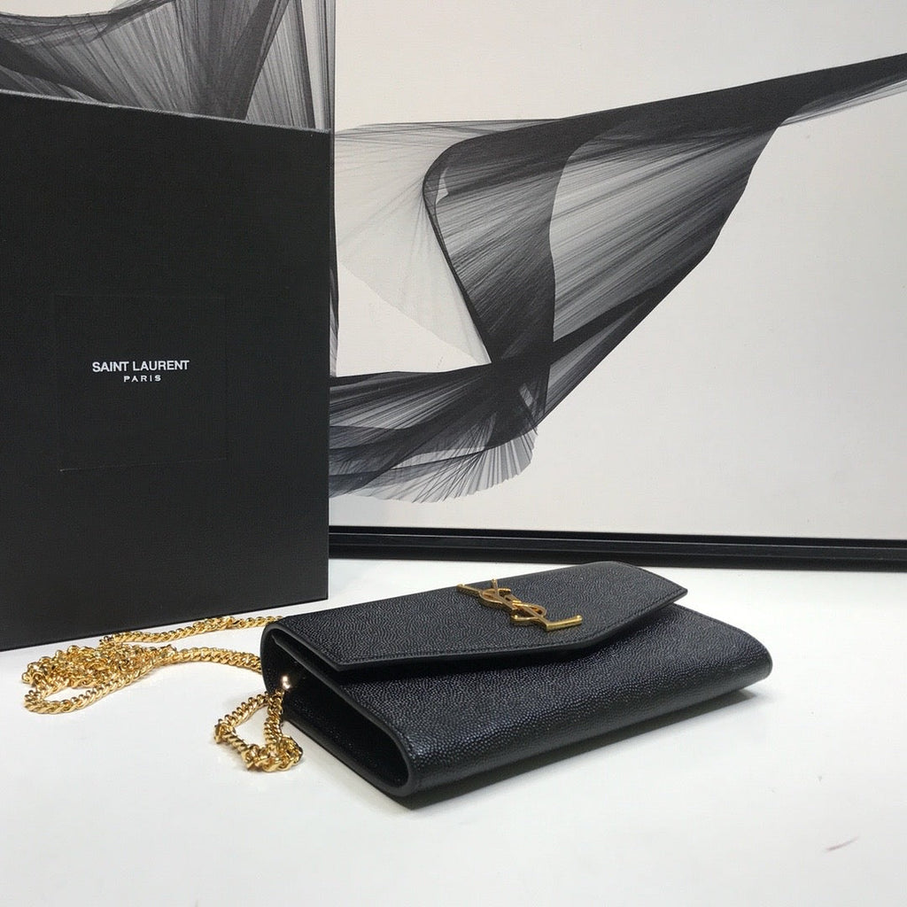 YSSL Uptown Chain Wallet Black For Women 7in/19cm YSL 6077881GF0J1000