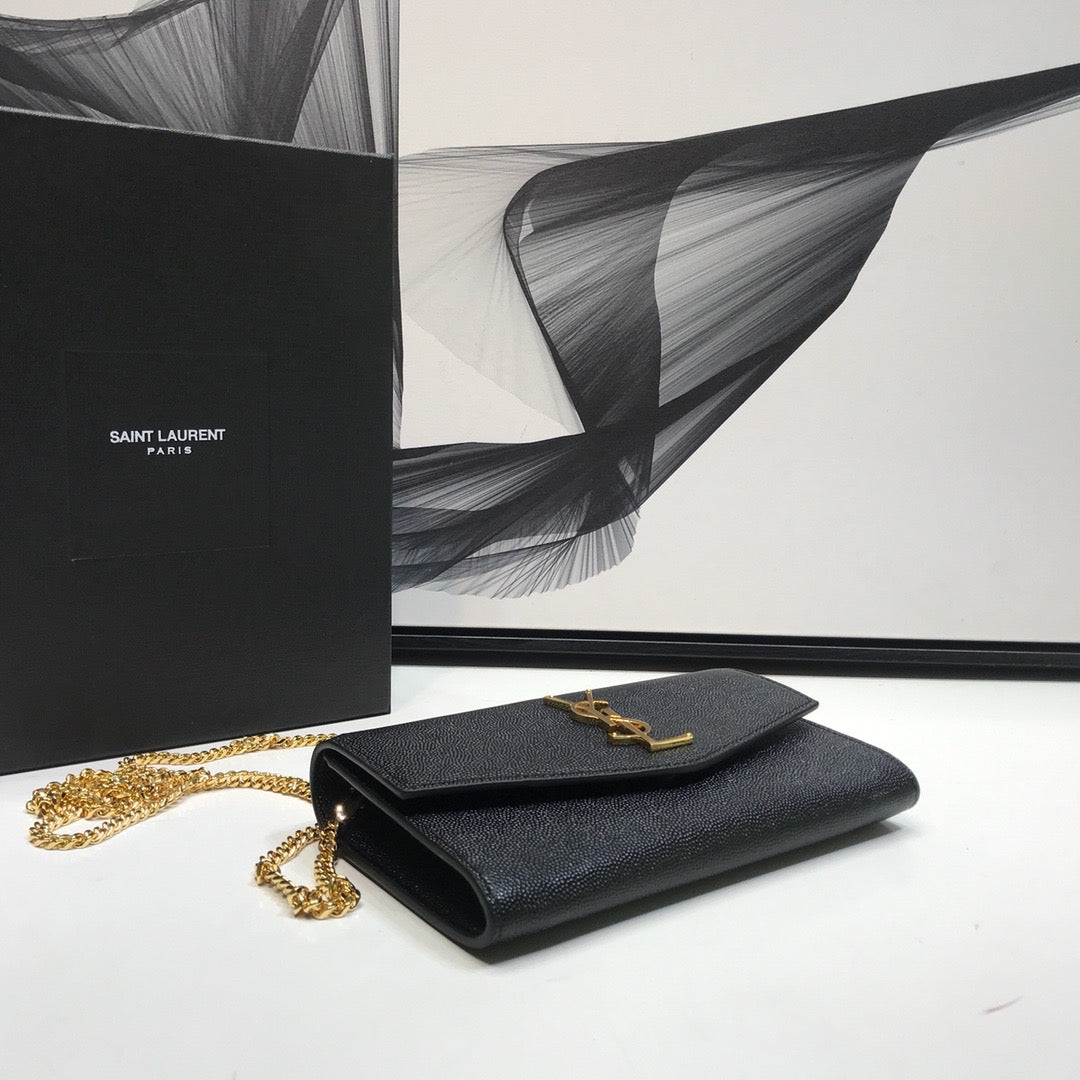 YSSL Uptown Chain Wallet Black For Women 7in/19cm YSL 6077881GF0J1000