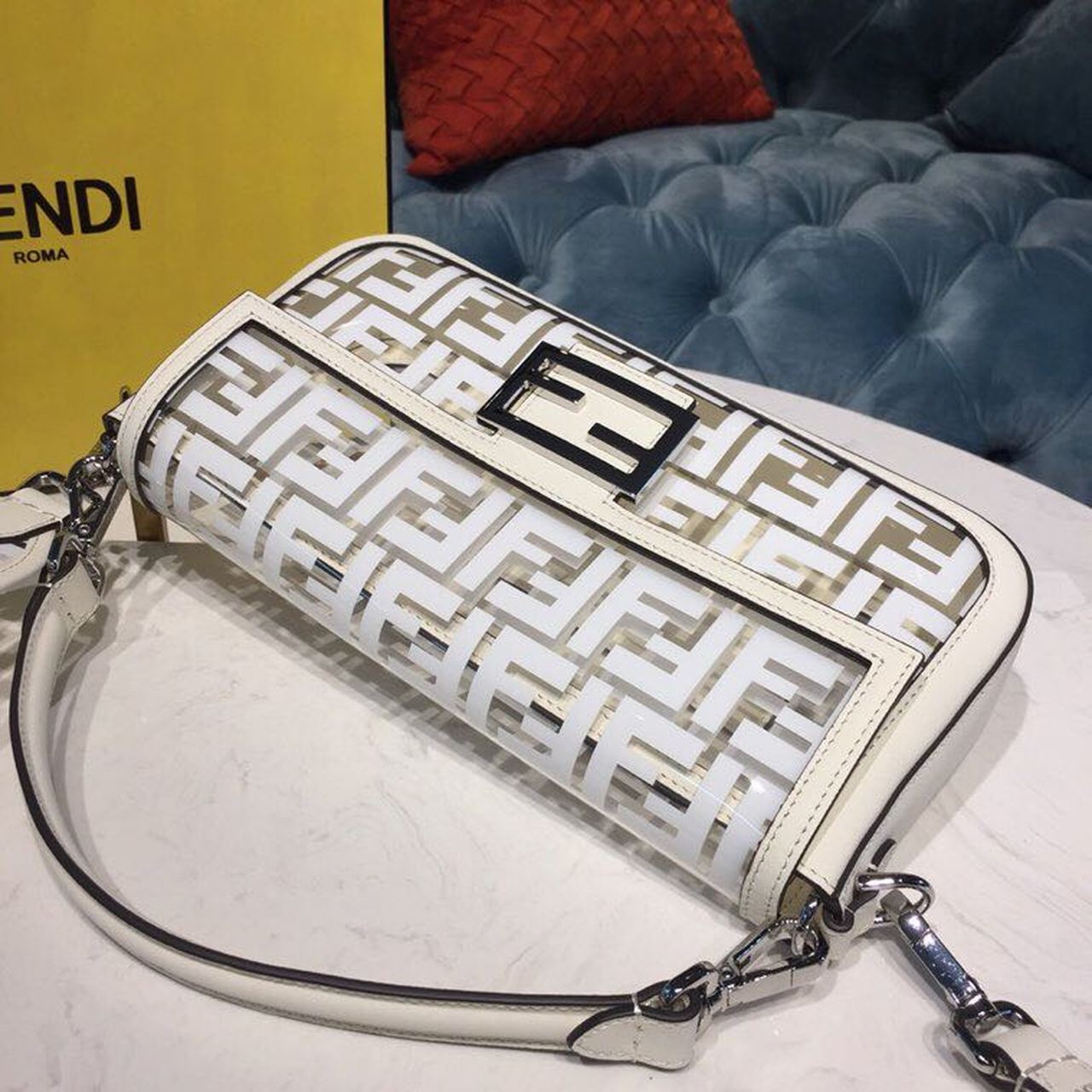 Baguette Nappa White For Women, Handbags, Shoulder And Crossbody Bags 10.6in/27cm FF 8BR600A72VF15AO